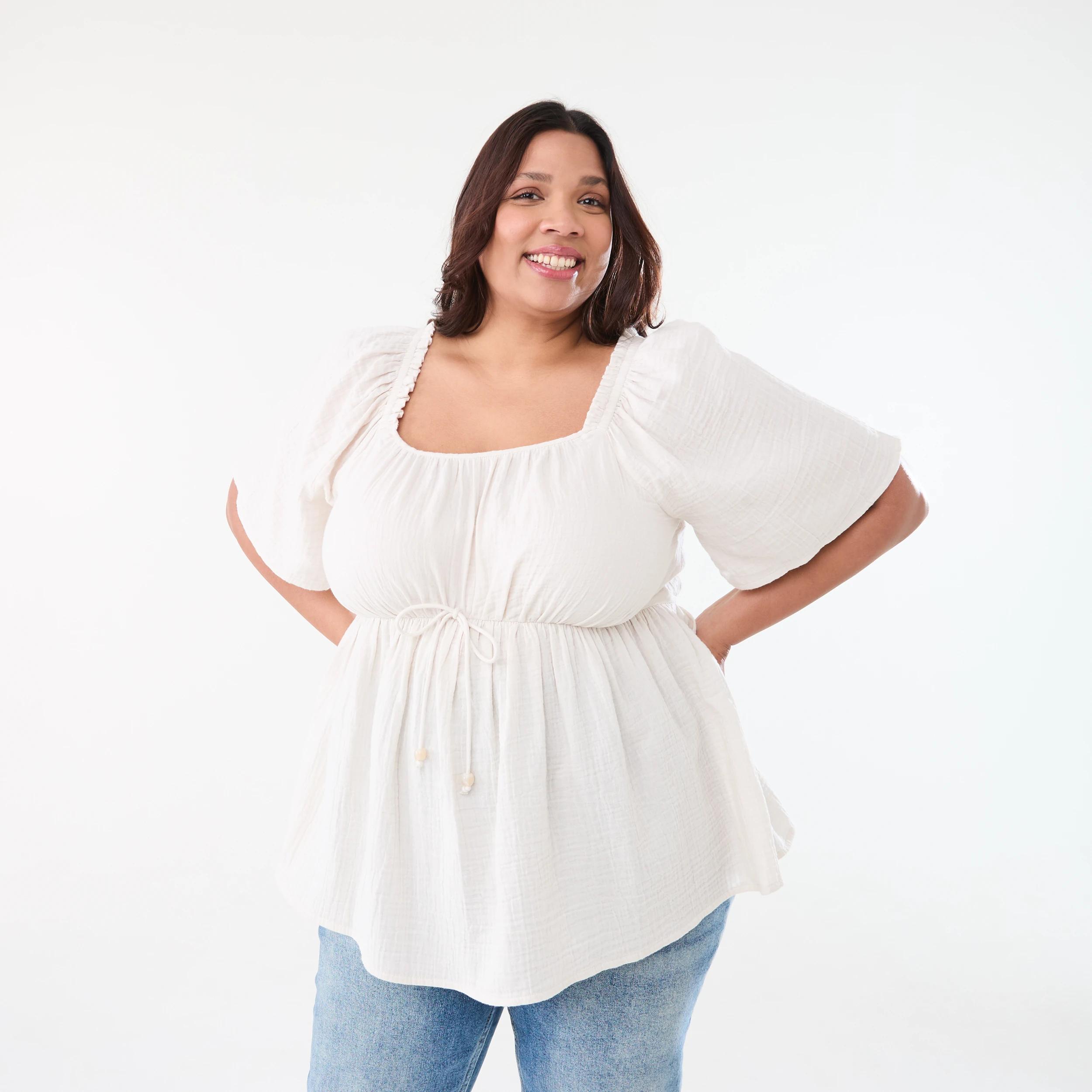 1 Curve Flutter Sleeve Tie Top Nat Beige, 1 of 5