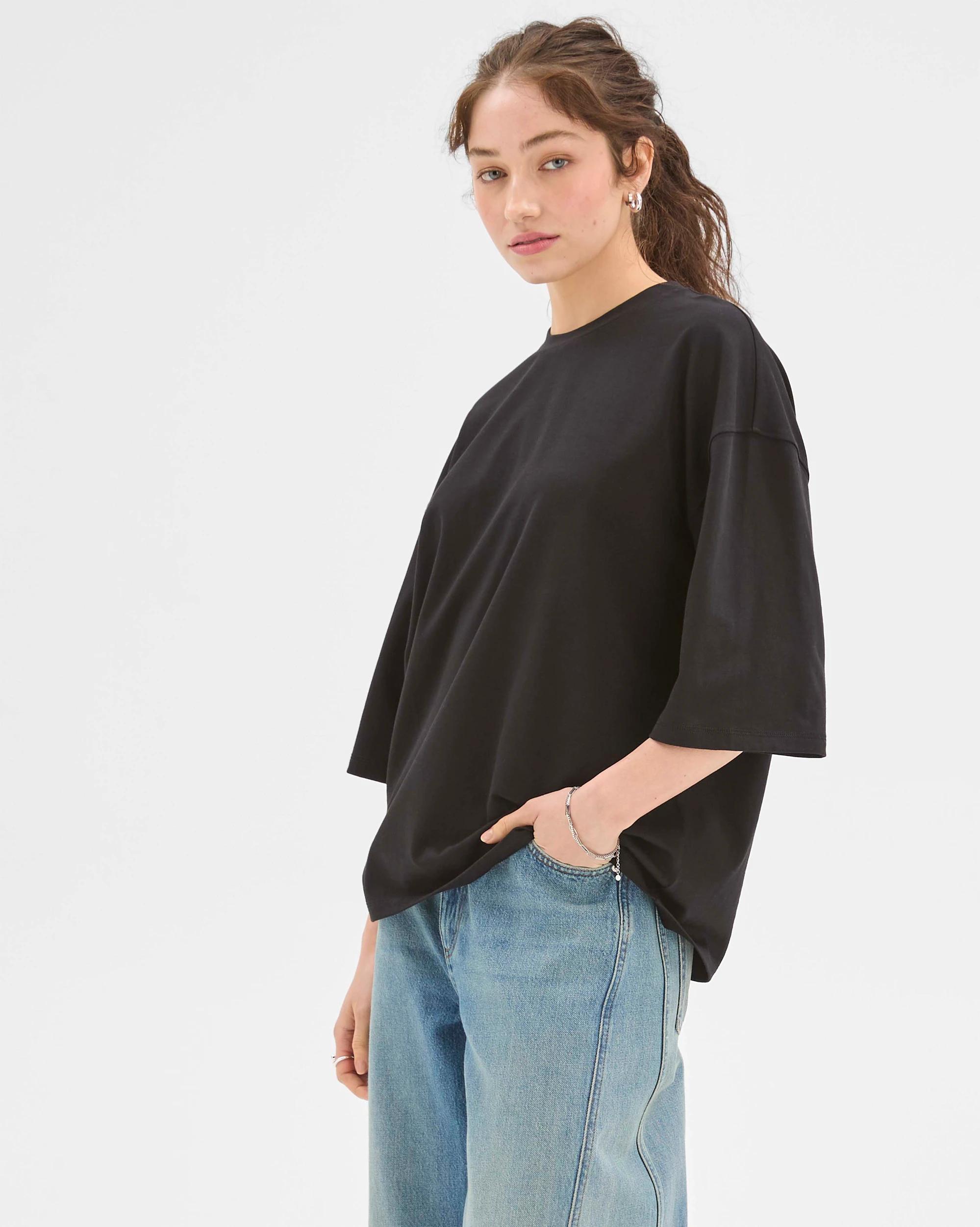 4 Lily Loves Oversized Australian Cotton T-Shirt BLACK, 4 of 6