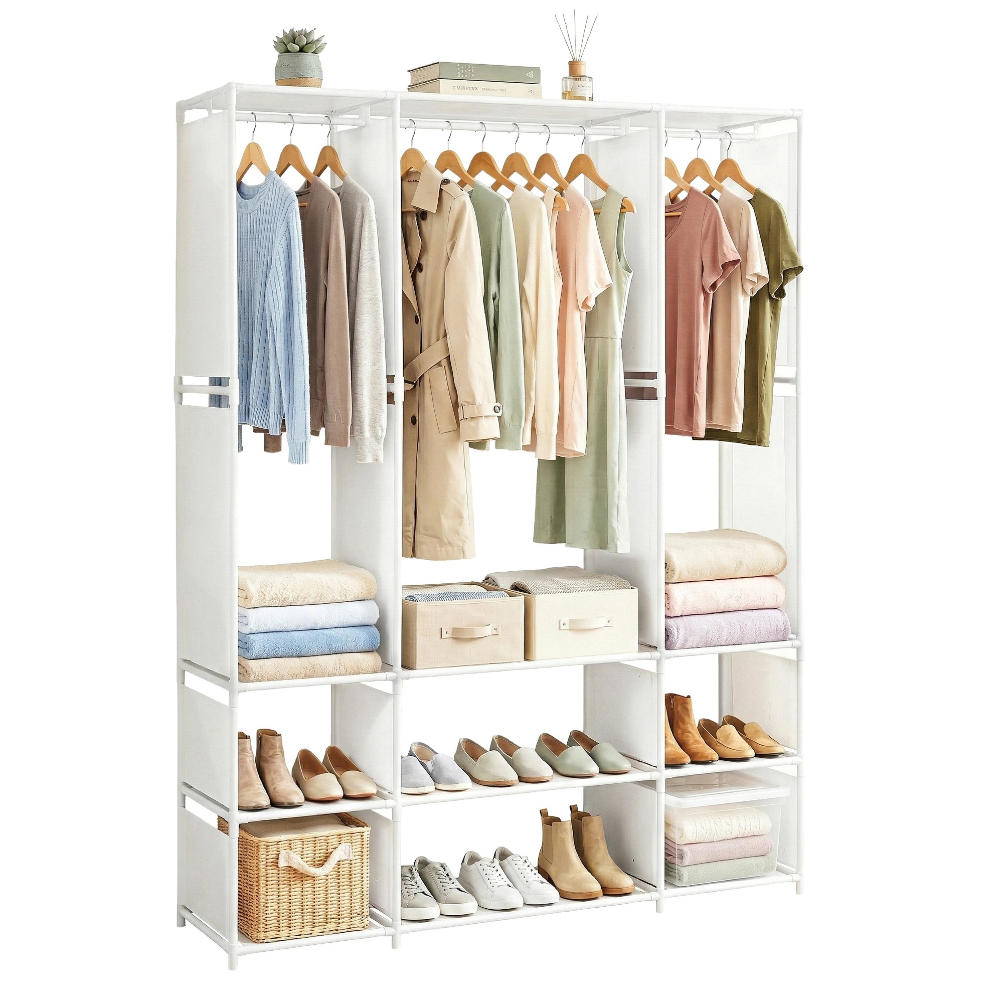 1 Artiss Large Portable Clothes Closet Wardrobe with Open Shelf - White, 1 of 3