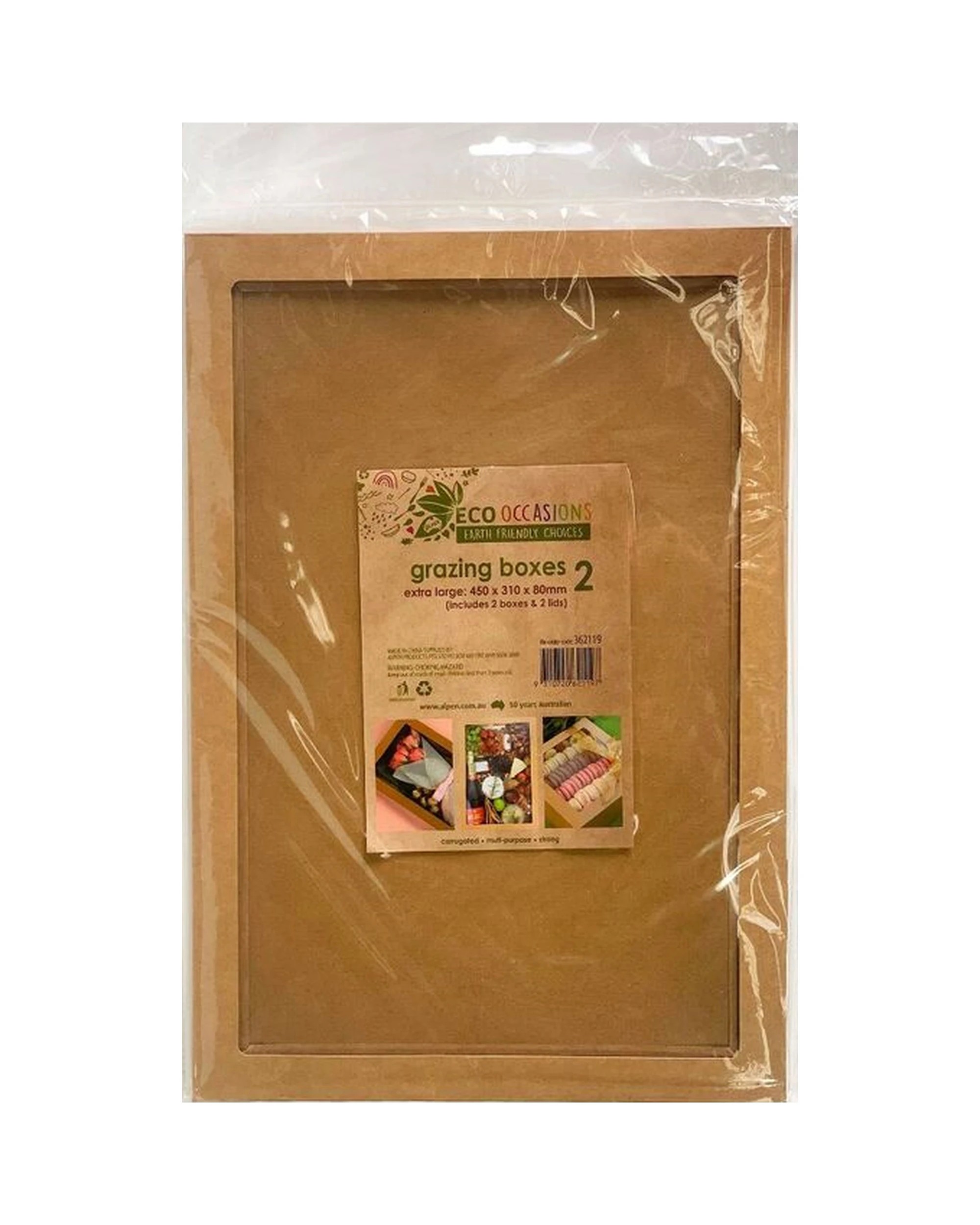 4 Alpen Eco Kraft Grazing Boxes with Lids 45cm x 31cm x 8cm Pack of 2 - Brown, 4 of 4