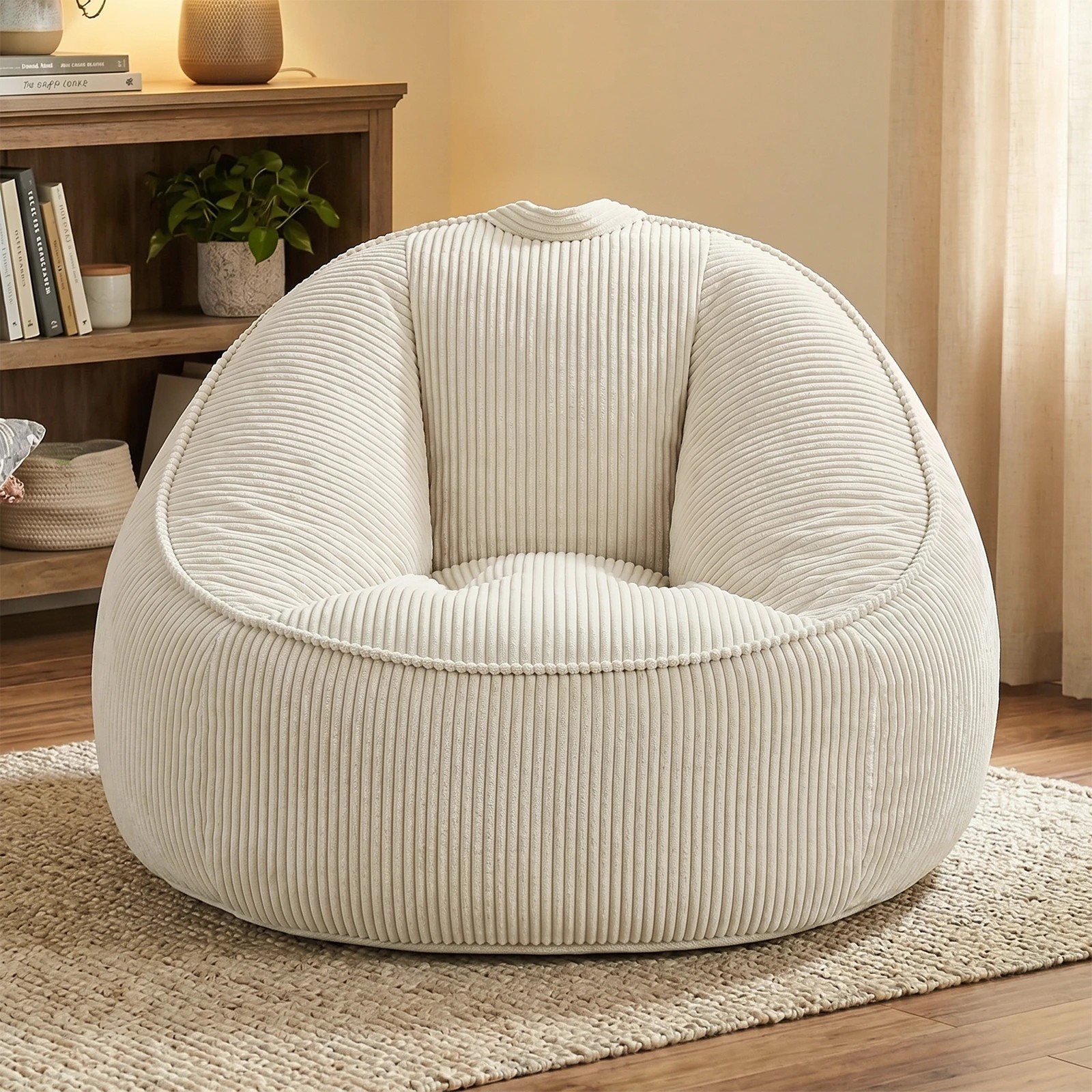 3 Advwin Bean Bag Chair Sofa w/ Handle Adults Teens Corduroy Lazy Floor Sofa - Beige, 3 of 7