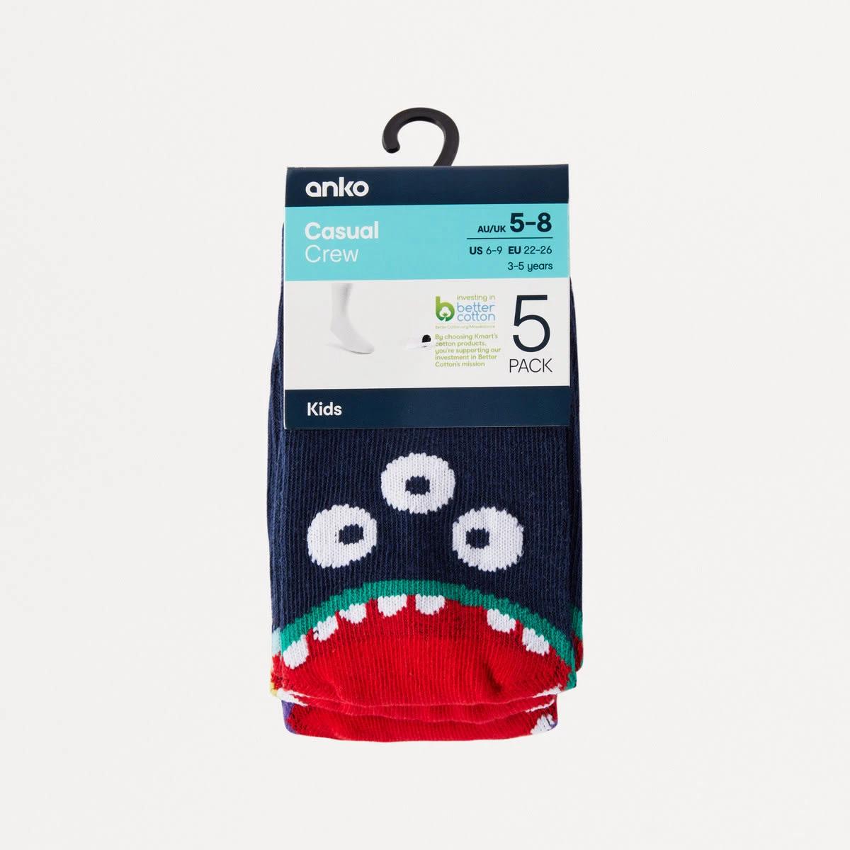 3 5 Pack Crew Socks Monsters, 3 of 3
