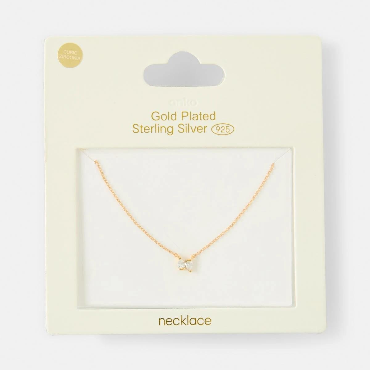 4 Cubic Zirconia Gold Plated Sterling Silver 925 Double Pear Necklace Gold, 4 of 4