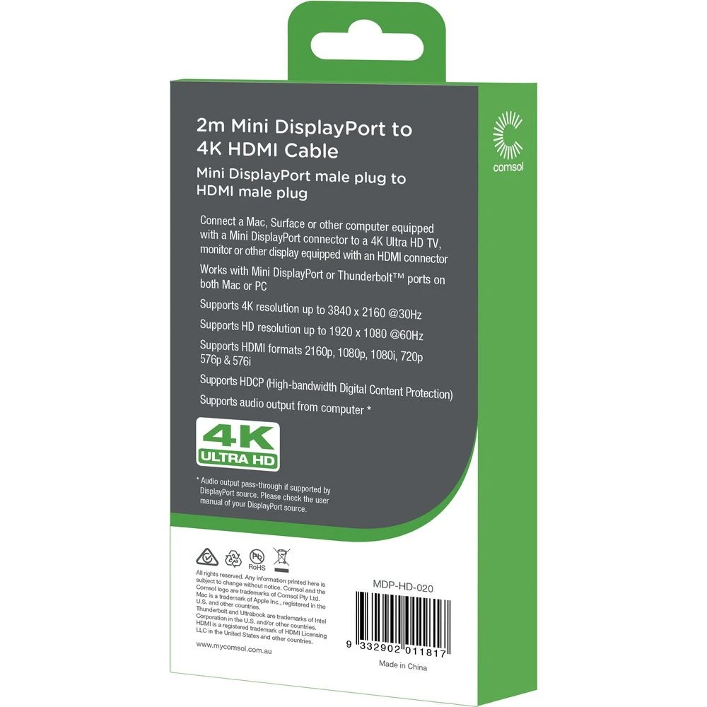 2 Comsol Male Mini DisplayPort to Male HDMI Cable 2m, 2 of 3