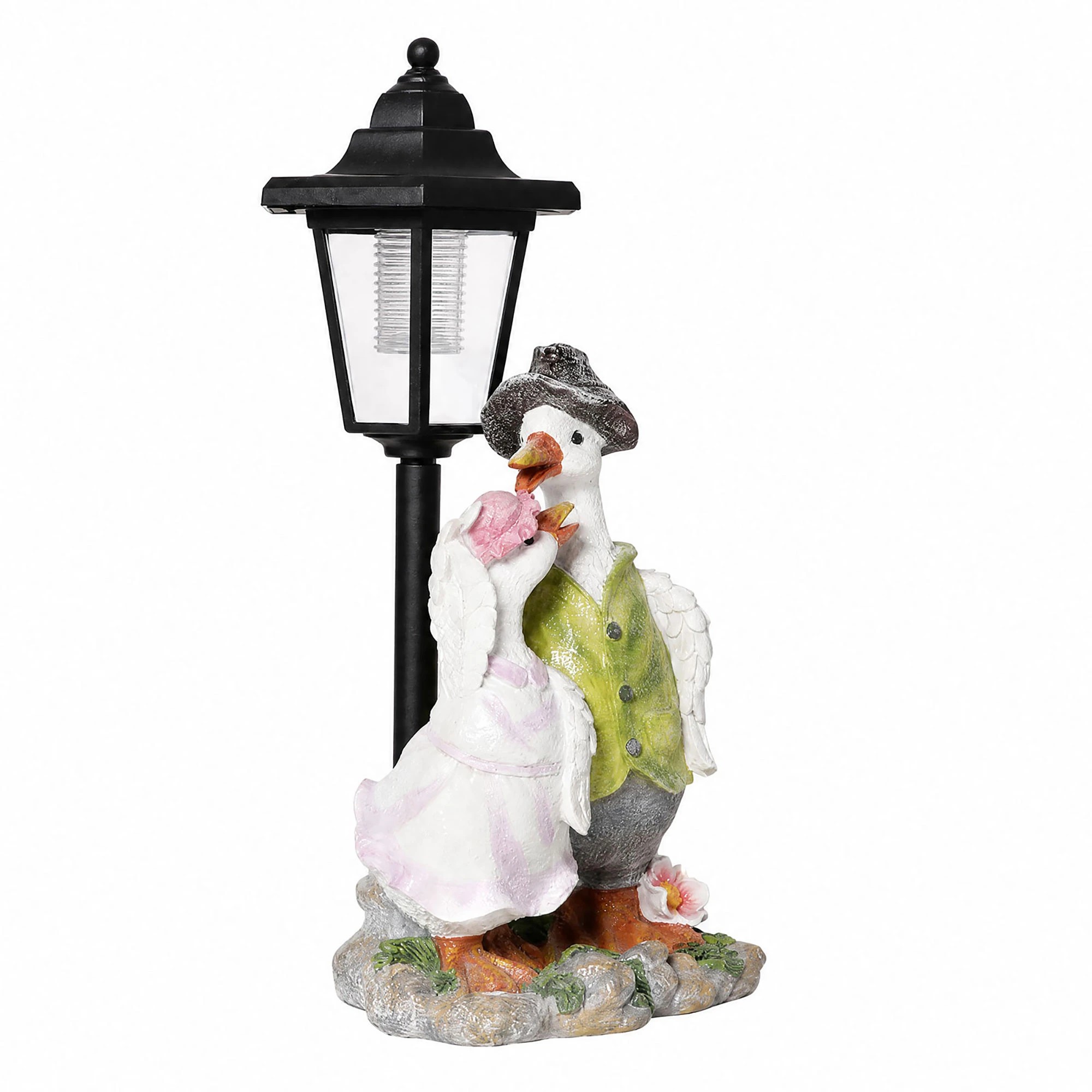 1 Emitto Duck Statue Solar Light Garden Resin White Green Pink, 1 of 8