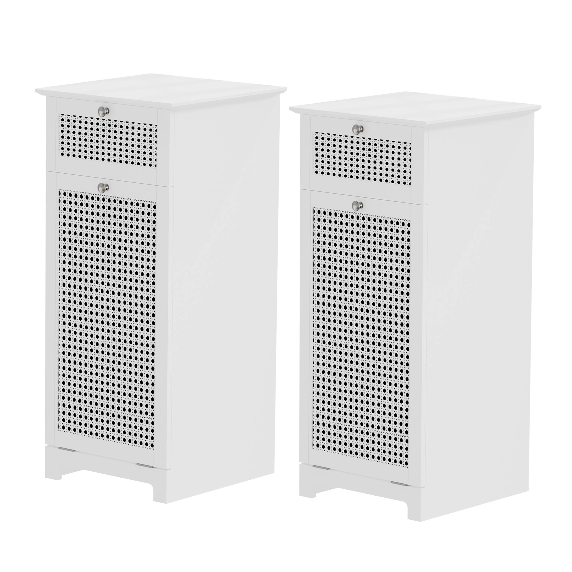 1 Artiss 2X Laundry Hamper Cabinet Bathroom Storage Rattan - White, 1 of 7