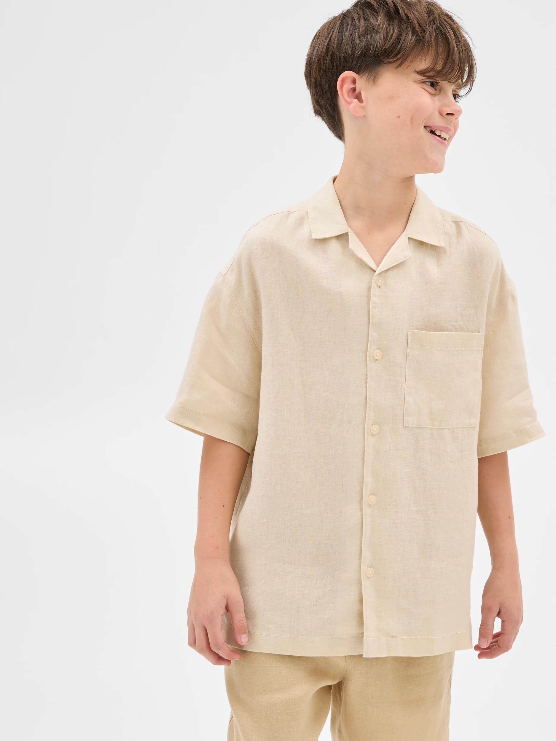 1 Target Kids European Linen Short Sleeve Shirt CREAM, 1 of 6
