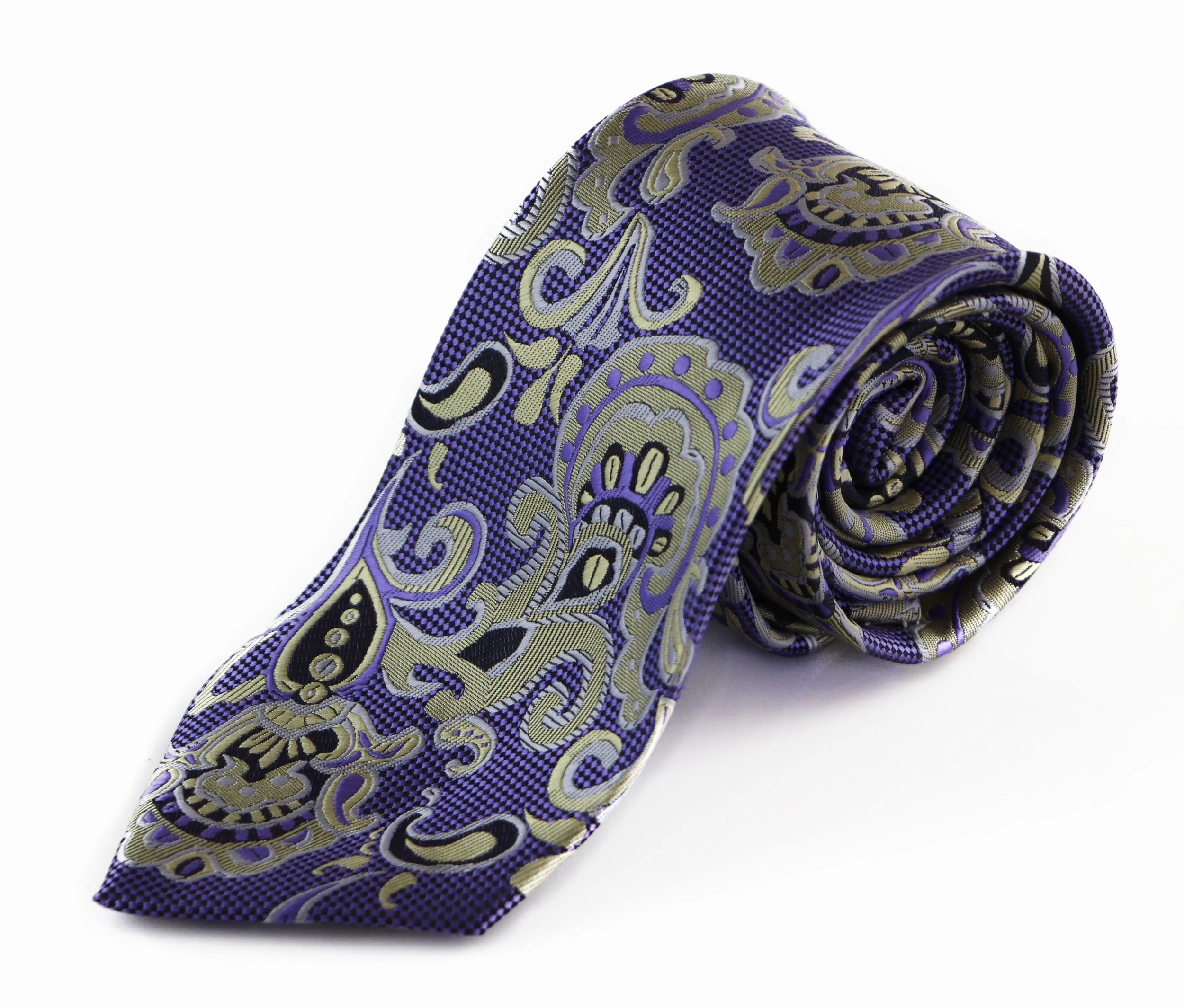 3 Zasel Mens Purple & Light Yellow Unique Paisley Patterned 8cm Neck Tie - Multi, 3 of 3