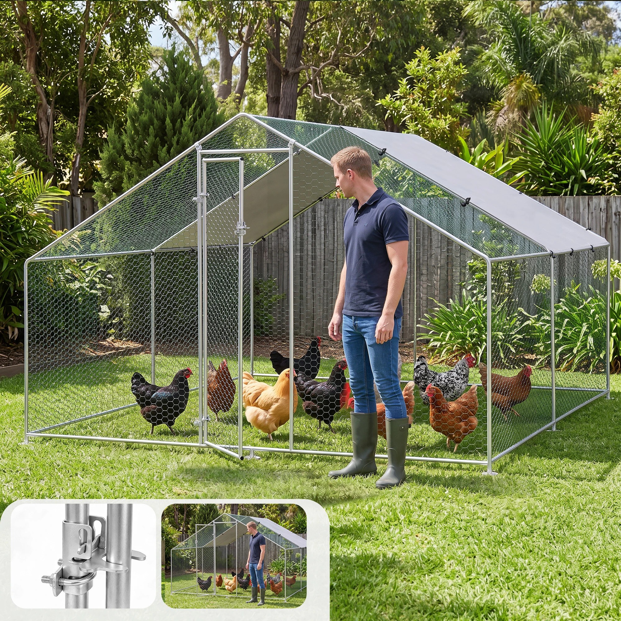 i.Pet Chicken Coop Large 3x3x2m Walk in Hen Cage Run Rabbit Hutch ...