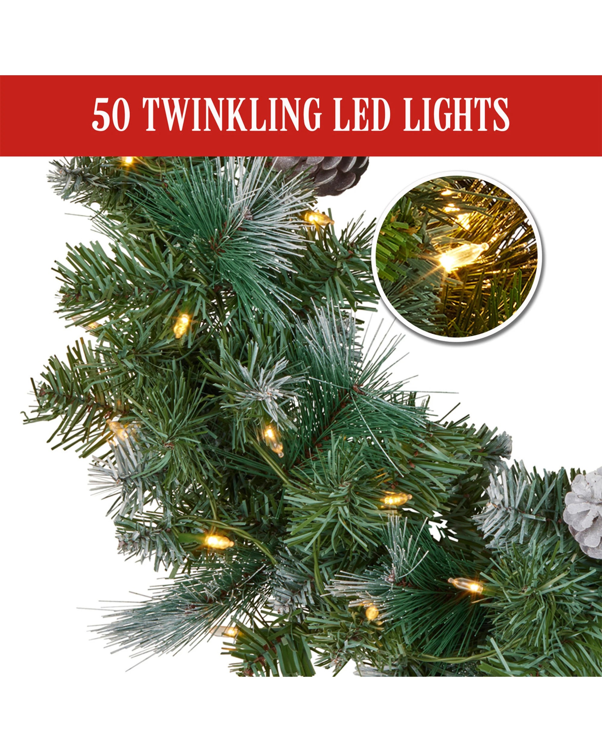 5 Christabelle 61cm Christmas Wreath Bayville Pine With Led Lights Front Door Decoration Ornament, 5 of 5