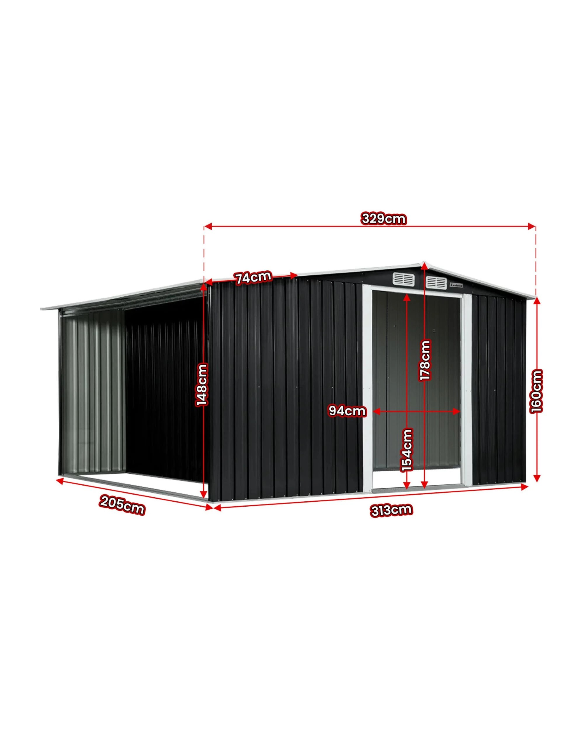 2 Wallaroo 6ft x 8Fft Garden Shed Semi-Close Storage Tool Workshop Sloped Roof - Black, 2 of 9