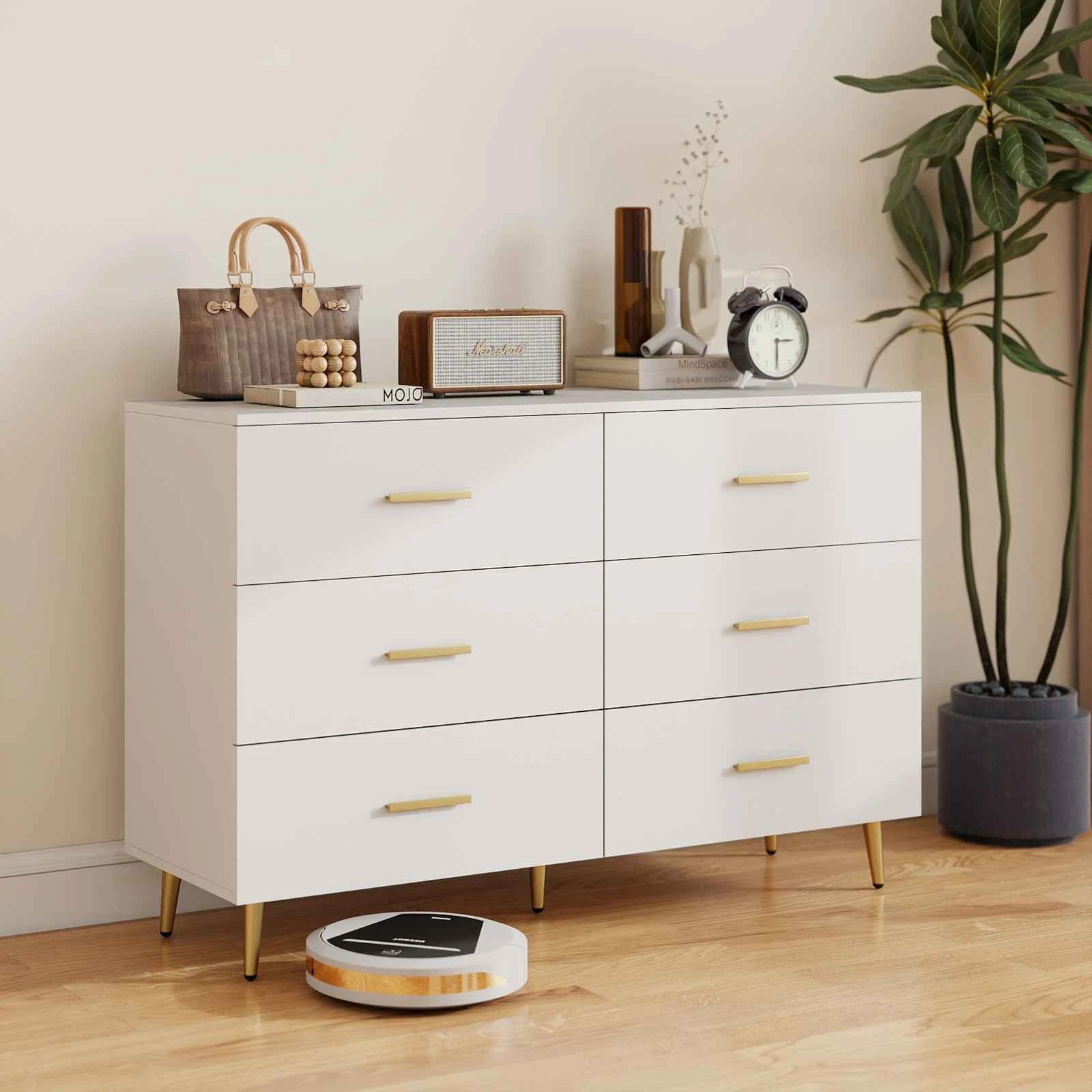 2 Costway 6 Chest of Drawers Storage Cabinet Dresser Tallboy Lowboy Organizer - White, 2 of 5