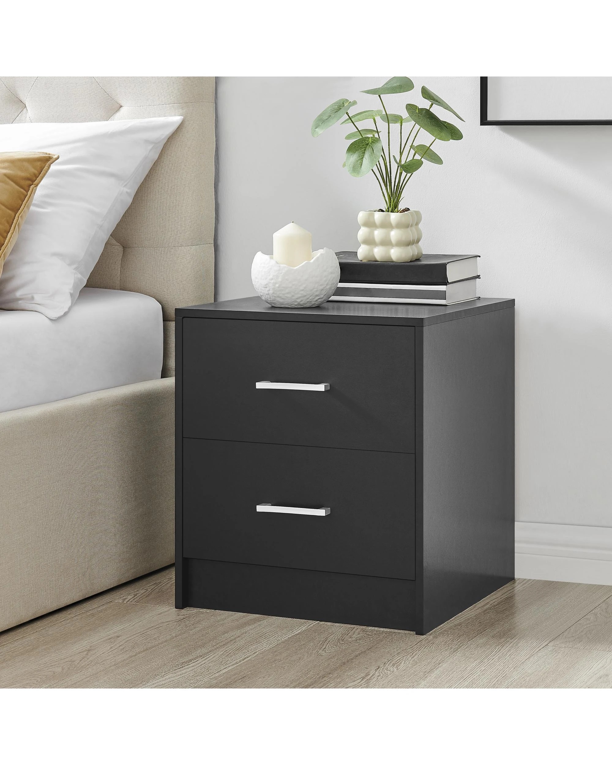 2 Kodu Bedside Unit Side Table 2 Drawers - Black, 2 of 9