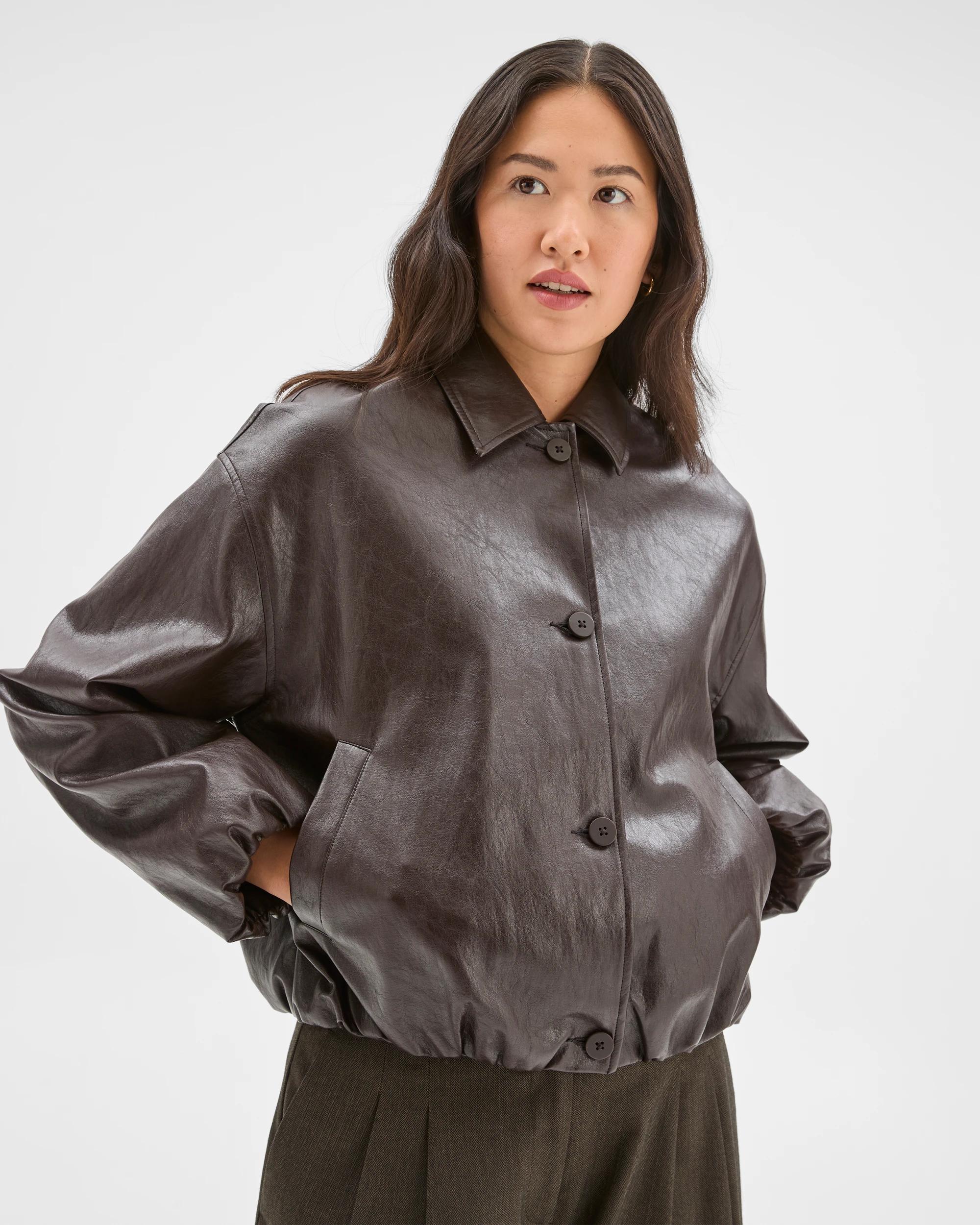 1 Preview PU Bubble Hem Bomber Jacket TRUFFLE, 1 of 10