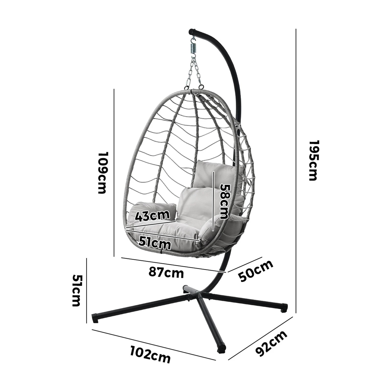 2 Livsip Outdoor Hanging Chair Swing Chair Porch Egg Seat Garden Furniture Rattan - Multi, 2 of 8