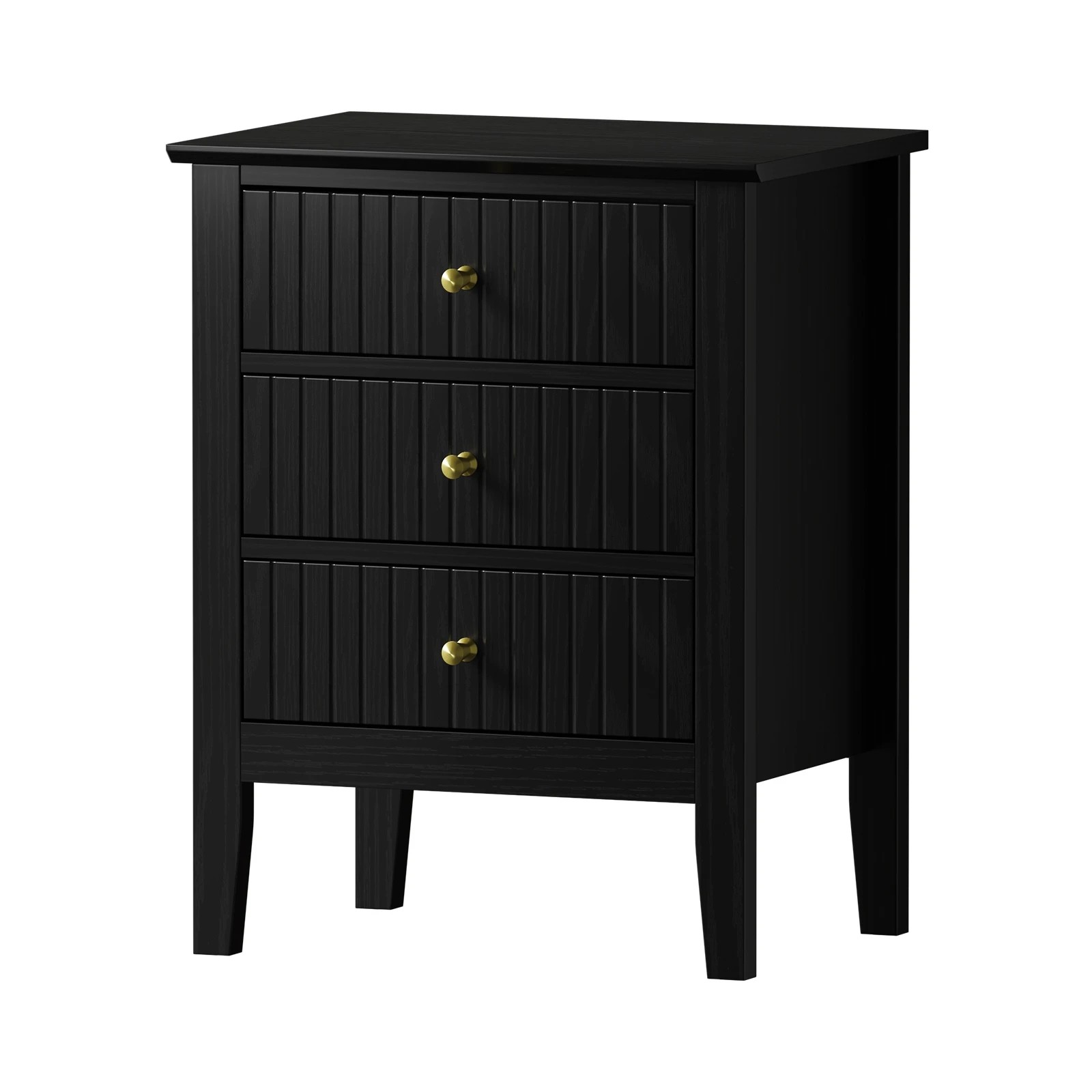 1 Oikiture Bedside Table 3 Drawers Side End Storage Furniture Nightstand
 - Black, 1 of 10