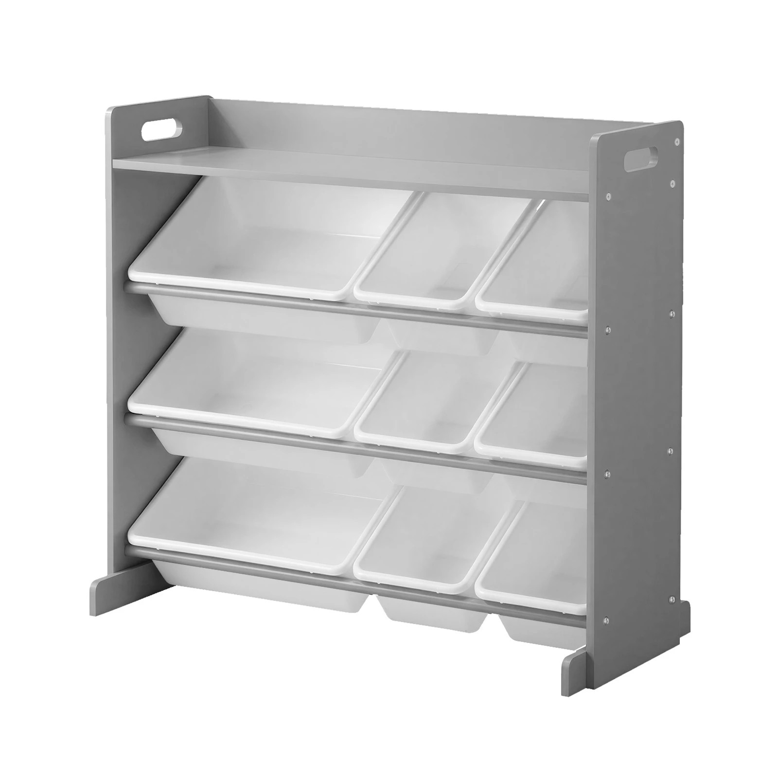 1 Oikiture 9 Bins Kids Toy Box Bookshelf Storage Organiser Display Shelf - Grey, 1 of 9