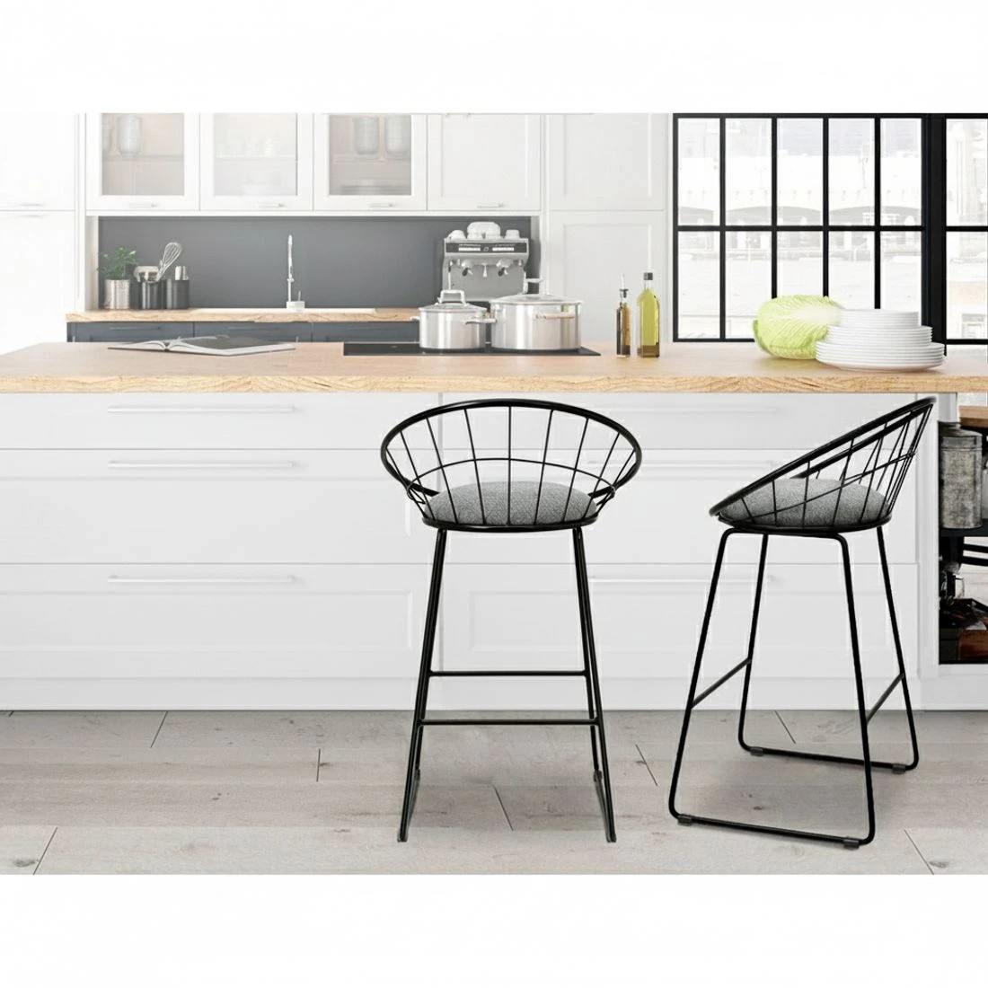 5 Artiss 4x Bar Stools Padded Seat Metal - Black, 5 of 6