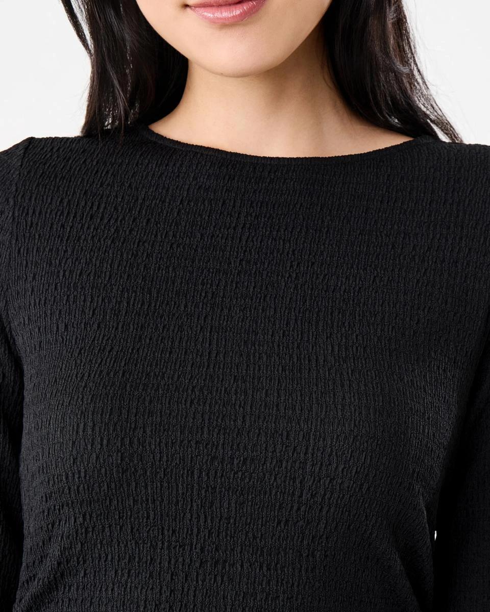 5 Long Sleeve Crinkle Ruched Midi Dress Black, 5 of 8