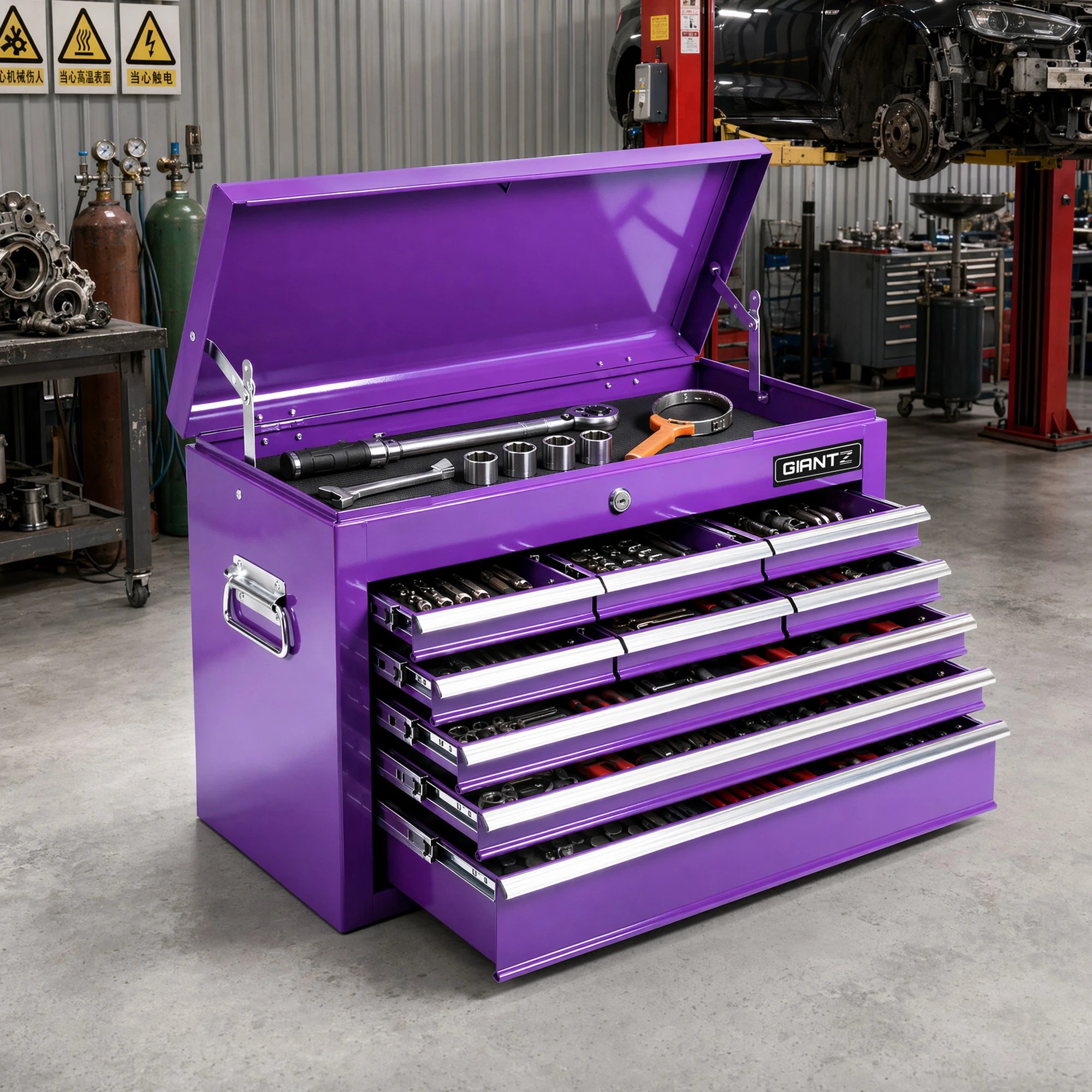6 Giantz 9-Drawer Tool Cabinet Chest Toolbox Heavy Duty Garage Storage Organiser - Purple, 6 of 9