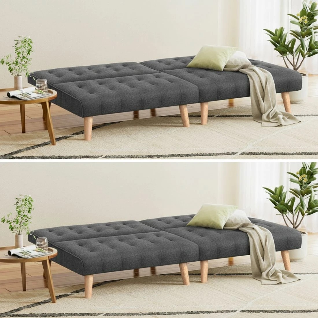 5 Artiss 2x Sofa Bed Couch Single Seater Fabric - Grey, 5 of 7