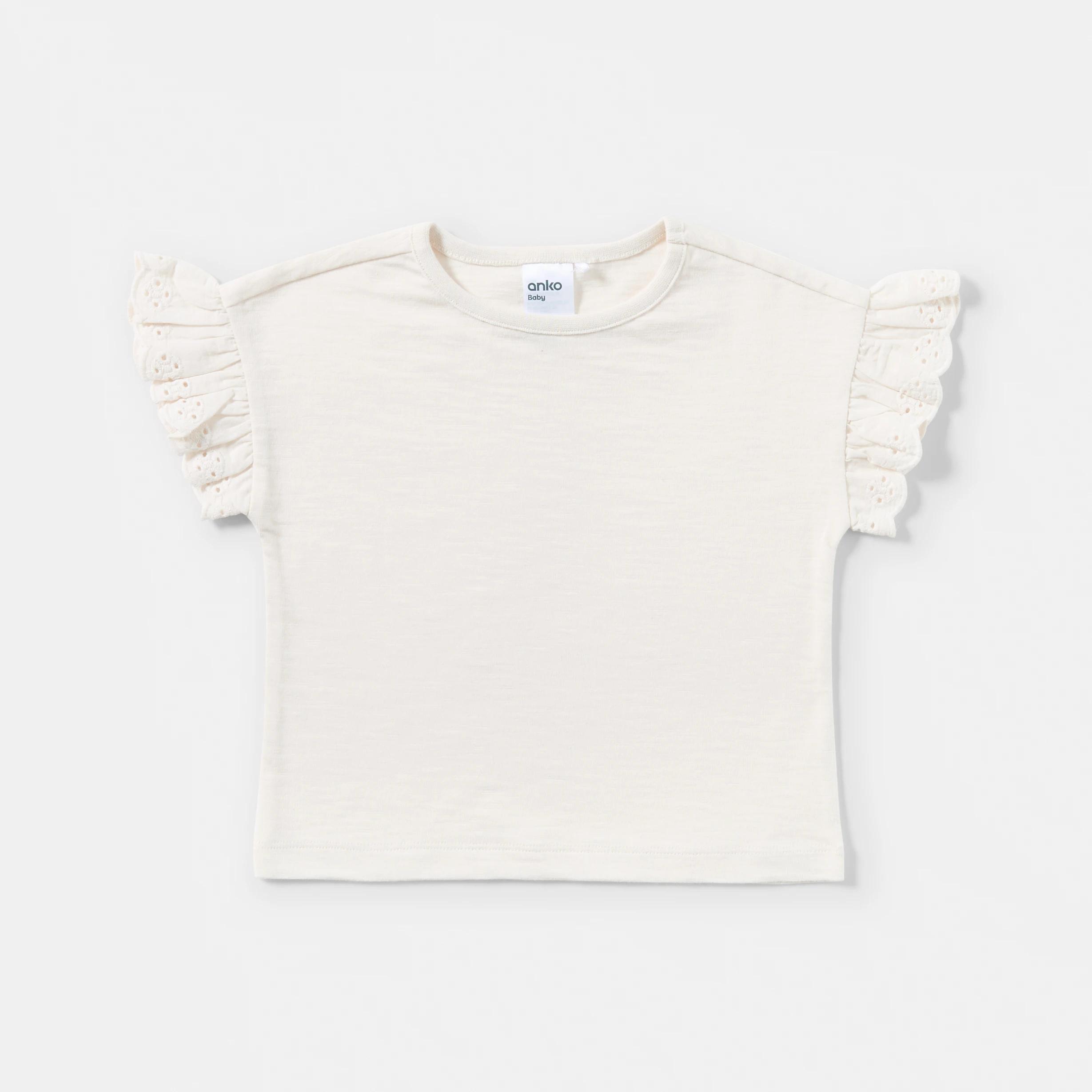 4 3 Pack Broderie Frill T-shirt PINK, BEIGE, PURPLE, 4 of 8
