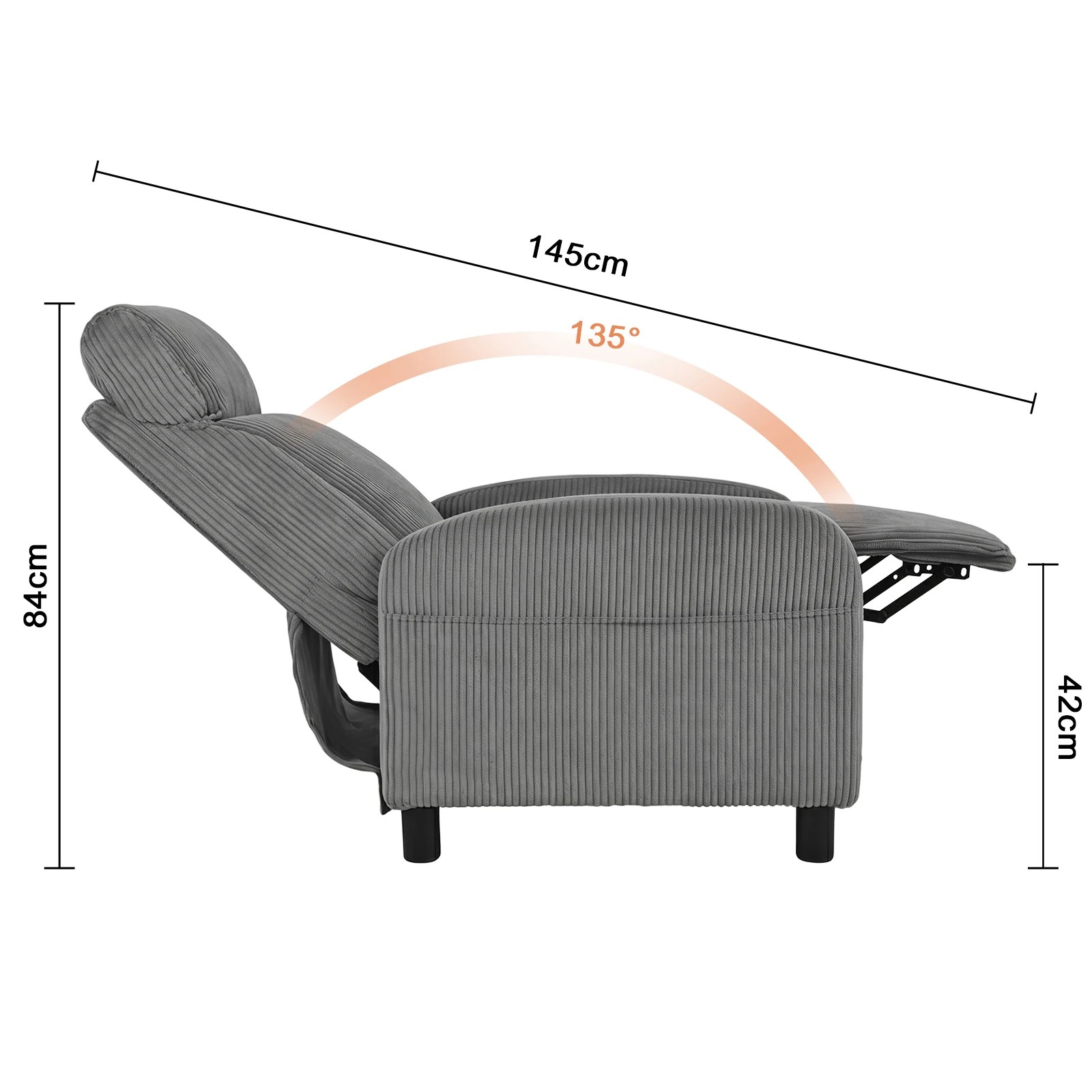 3 Advwin Recliner Chair with Adjustable Backrest and Footrest Lounge Armchair - Grey, 3 of 7