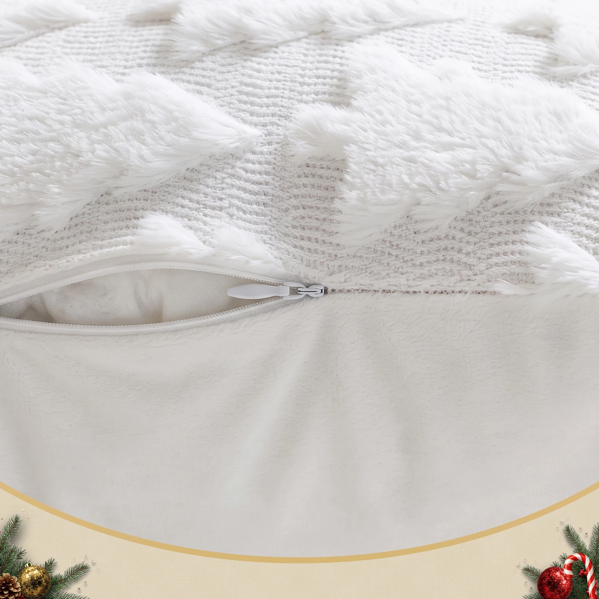 6 Jingle Jollys Christmas Tree Pillow Covers 2 Packs Cushion Covers Soft Faux Fur Jacquard 45 x 45cm White - White, 6 of 8