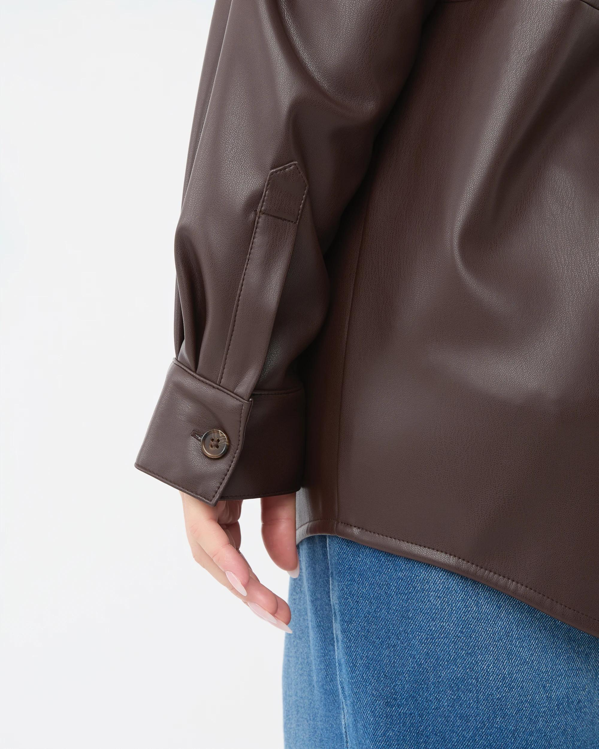 7 Long Sleeve Faux Leather Shirt Choc Plum, 7 of 8