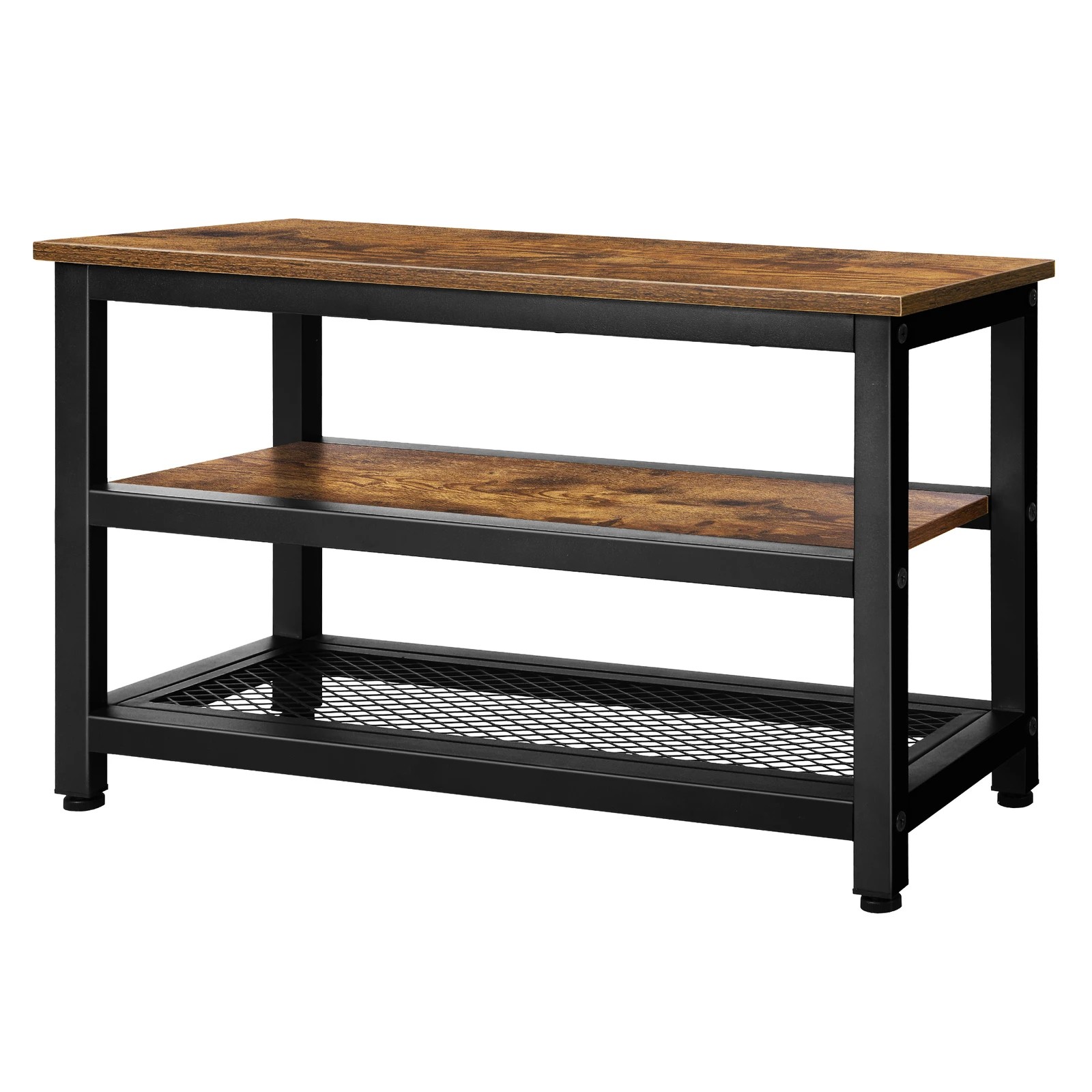 1 Alfordson Shoe Bench Storage Rack Industrial 3 Shelves - Oak, 1 of 3