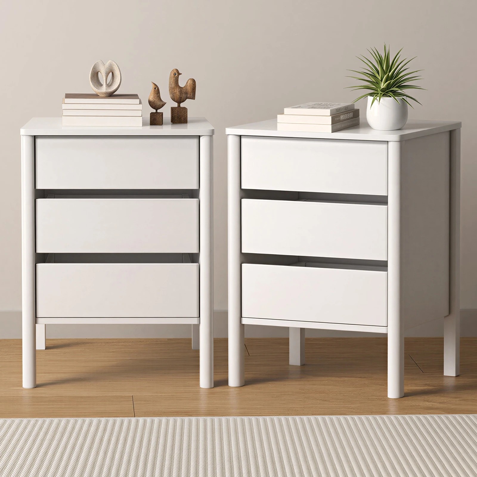 3 Oikiture 2x Bedside Table 3 Drawers Side Table Nightstand Handle-free - White, 3 of 9