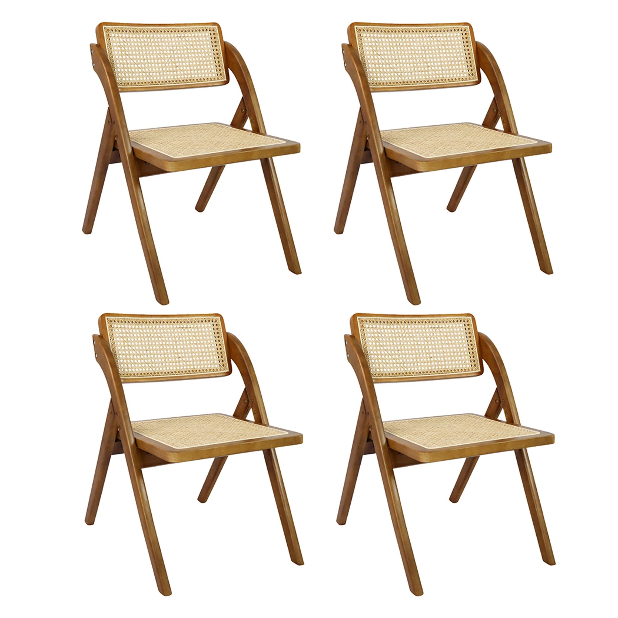 1 Levede 1 Set Of 4 Foldable Accent Rattan Dining Chairs - Walnut, 1 of 7