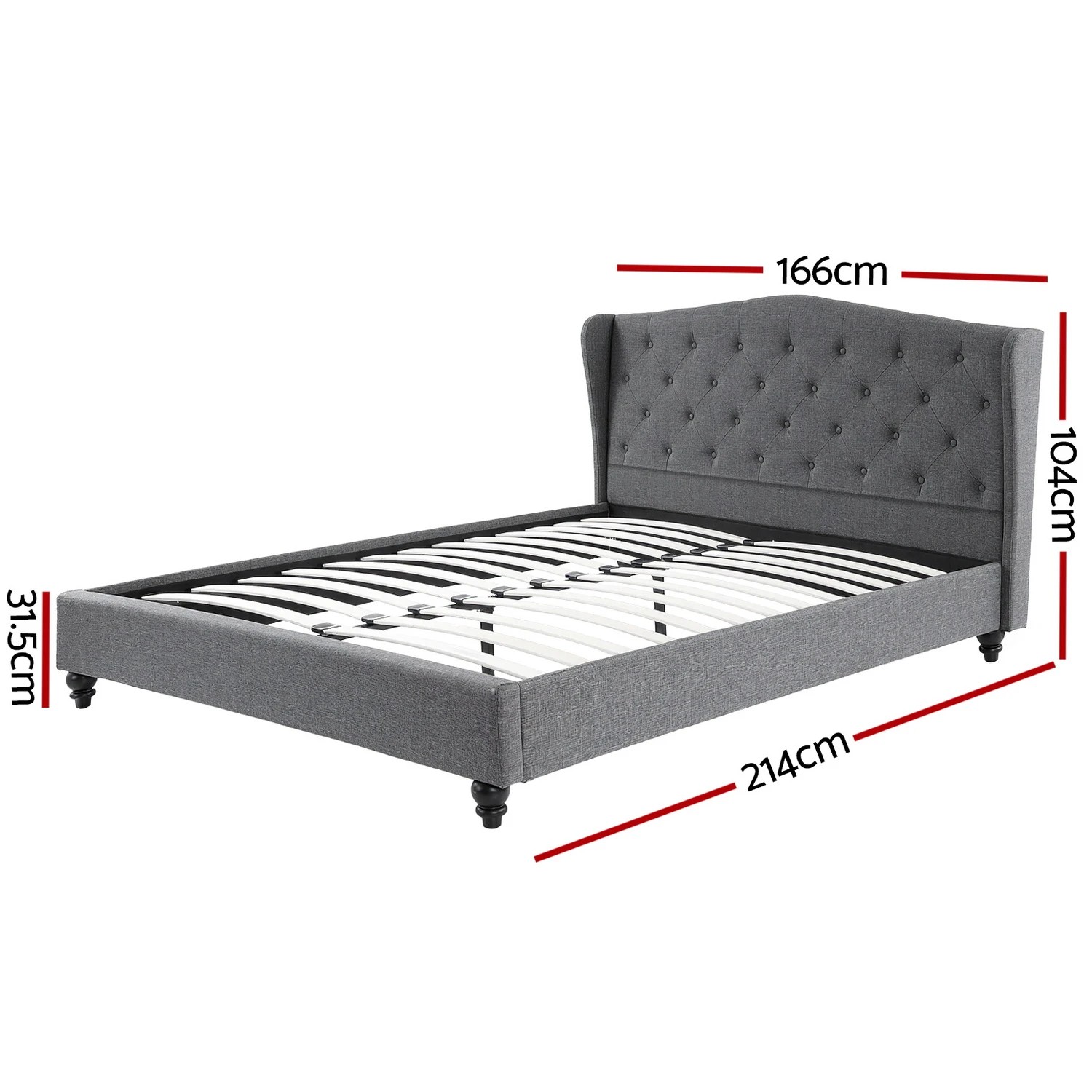 2 Artiss Queen Bed Frame with Wingback Headboard  Linen Upholste Platform Bed Base - Grey, 2 of 6