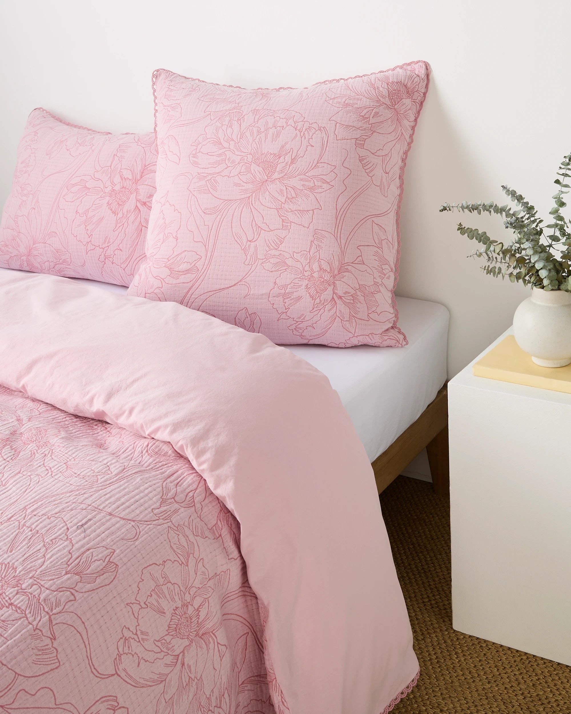 1 Target Dayna Floral Textured European Pillowcase - Queen Bed - Pink