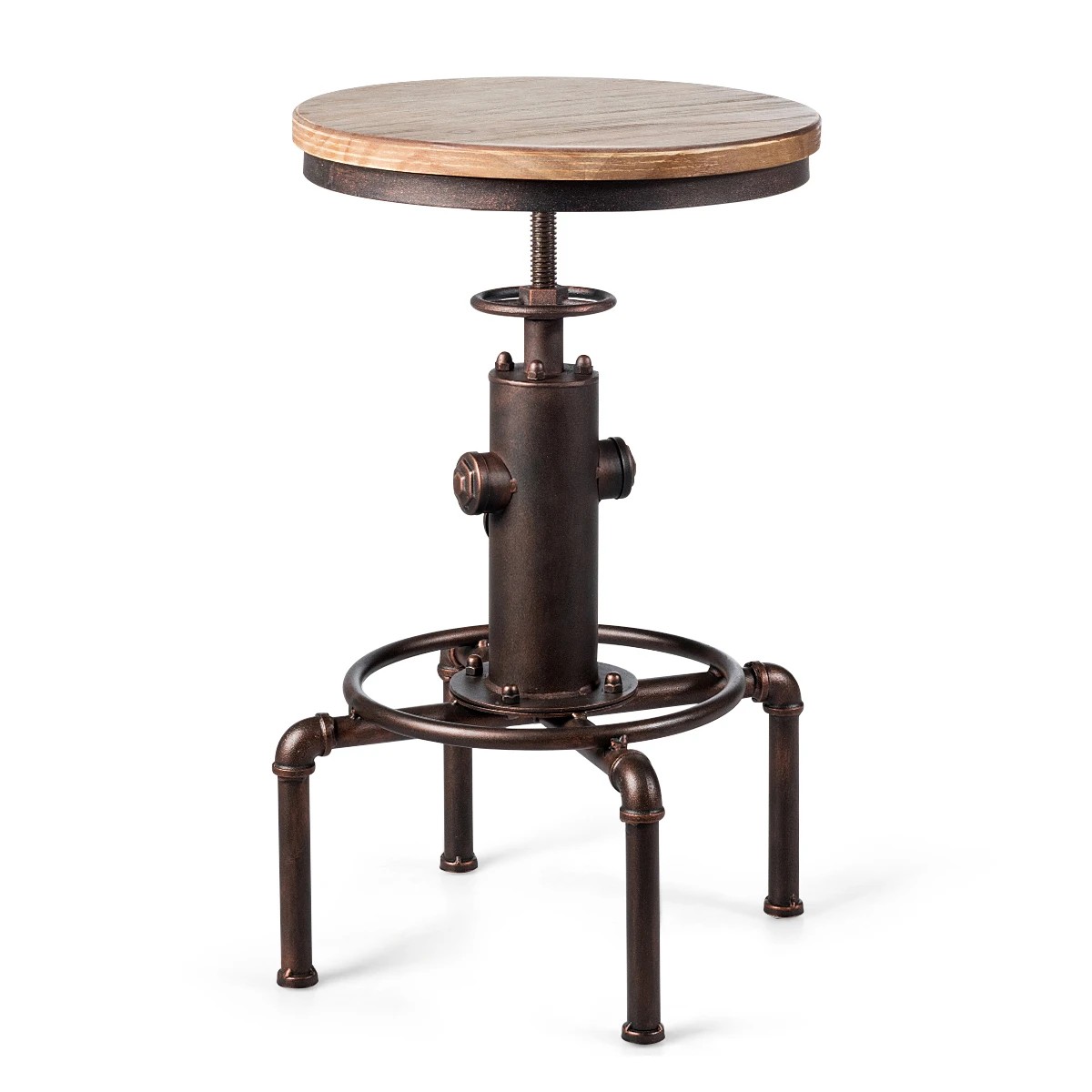 1 Costway Industrial Bar Stool Wood Seat Height Adjustable Counter Stool Swivel Dining Chair - Brown, 1 of 3