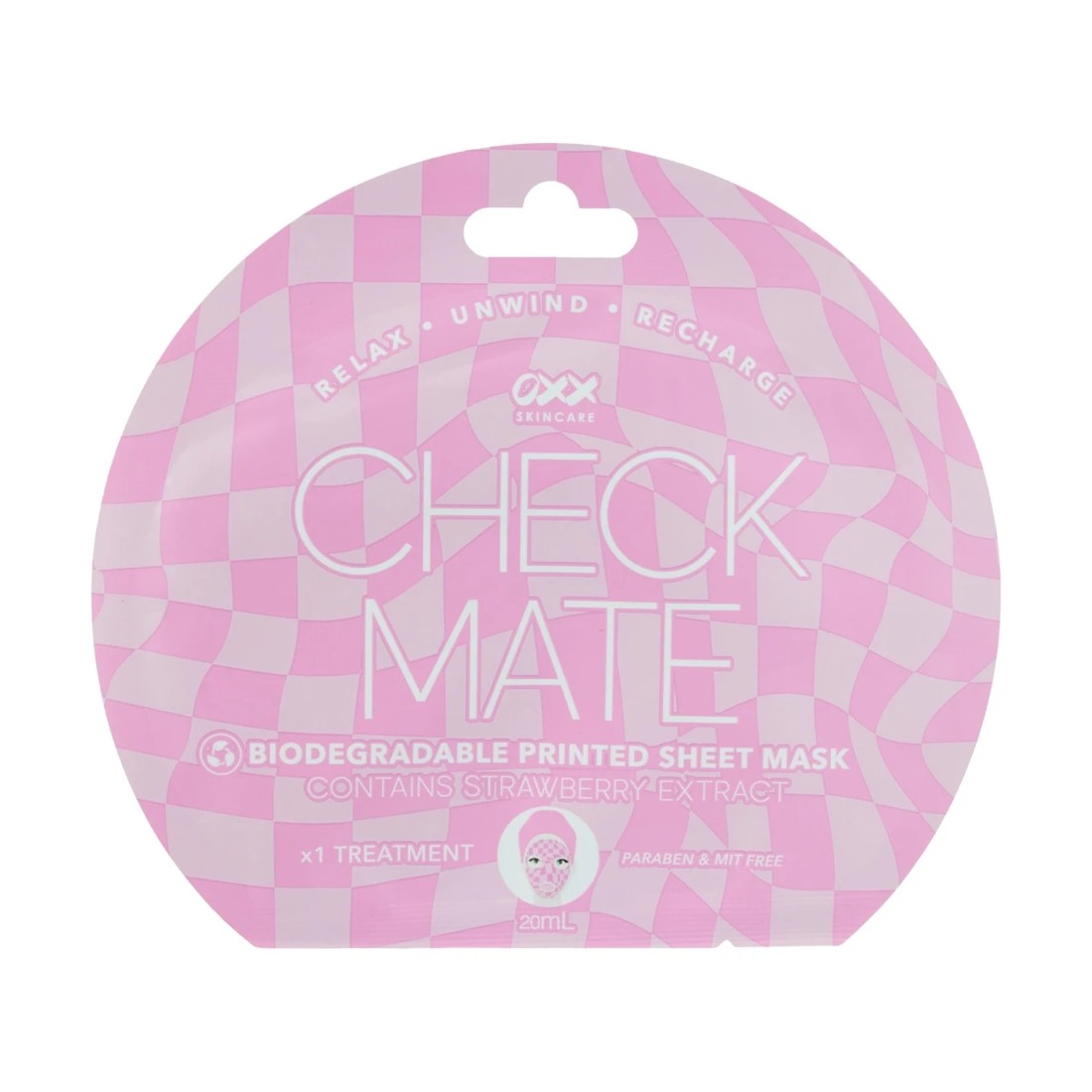 1 OXX Skincare Check Mate Printed Sheet Mask 20ml - Strawberry Extract, 1 of 3