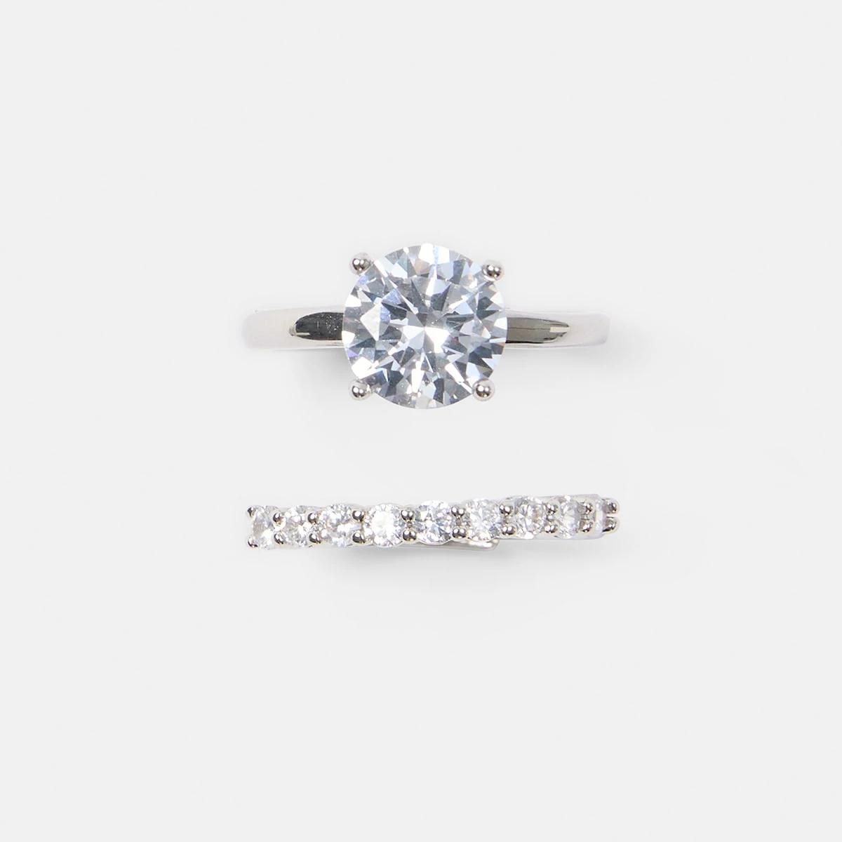 3 2 Pack Statement Round Rings - Silver Tone Silver, 3 of 5