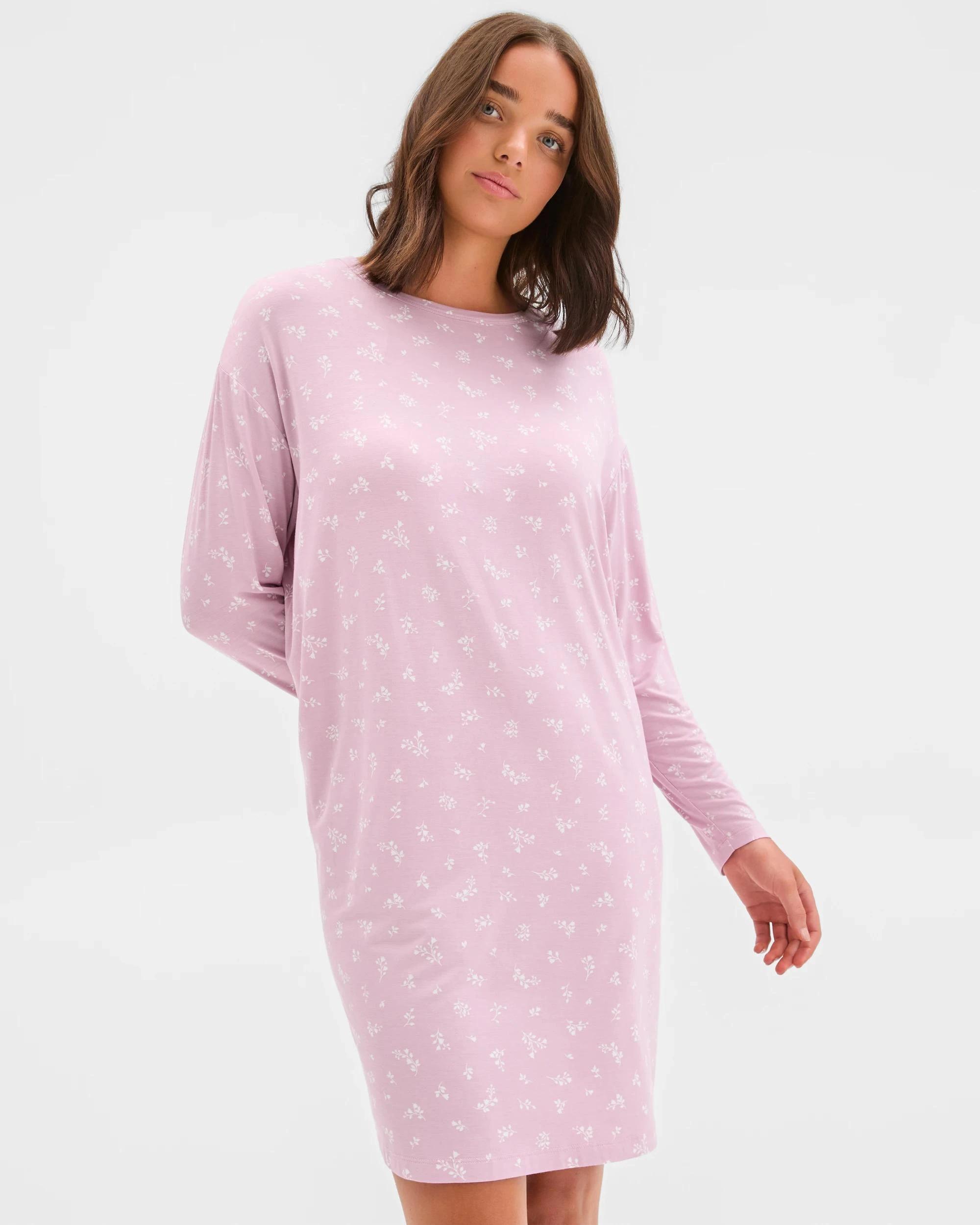 2 Target Woman Soft Comfort Bamboo Long Sleeve T-Shirt Nightie PINK FLORAL, 2 of 5