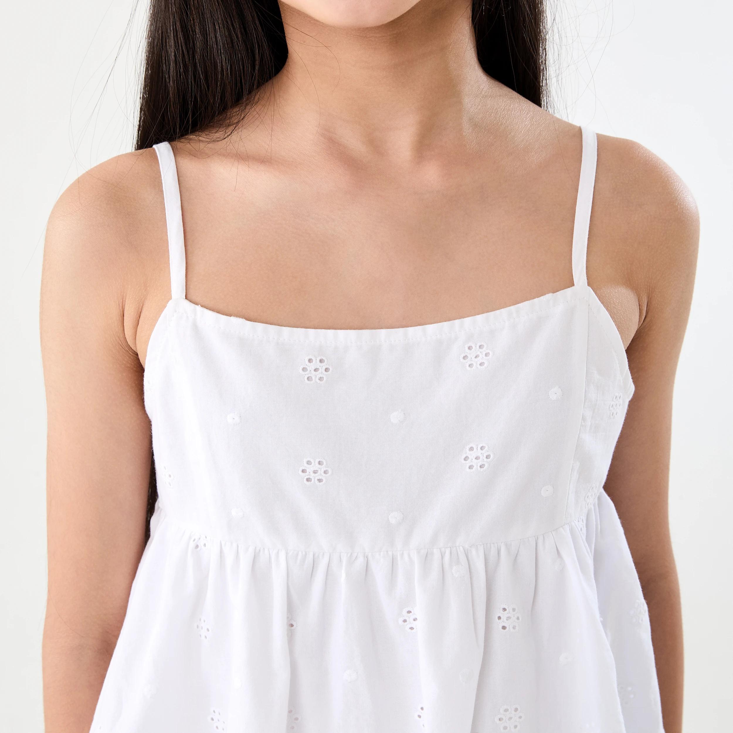 4 Bubble Hem Woven Top White, 4 of 8