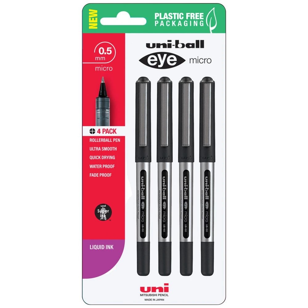 1 Uni-Ball Eye Micro Rollerball Pens Black 4 Pack, 1 of 6