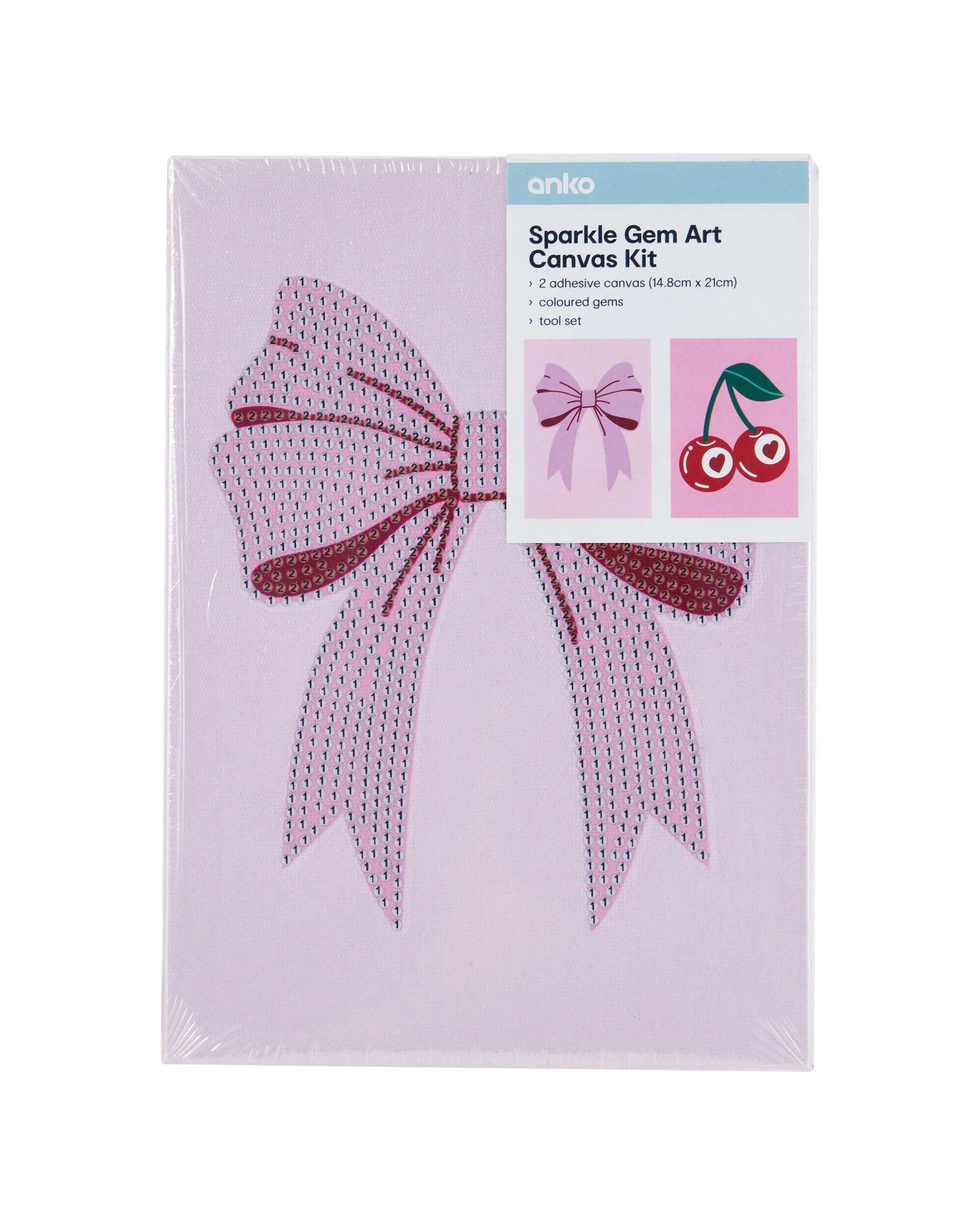 1 Sparkle Gem Art Canvas Kit - Bow & Cherry, 1 of 3