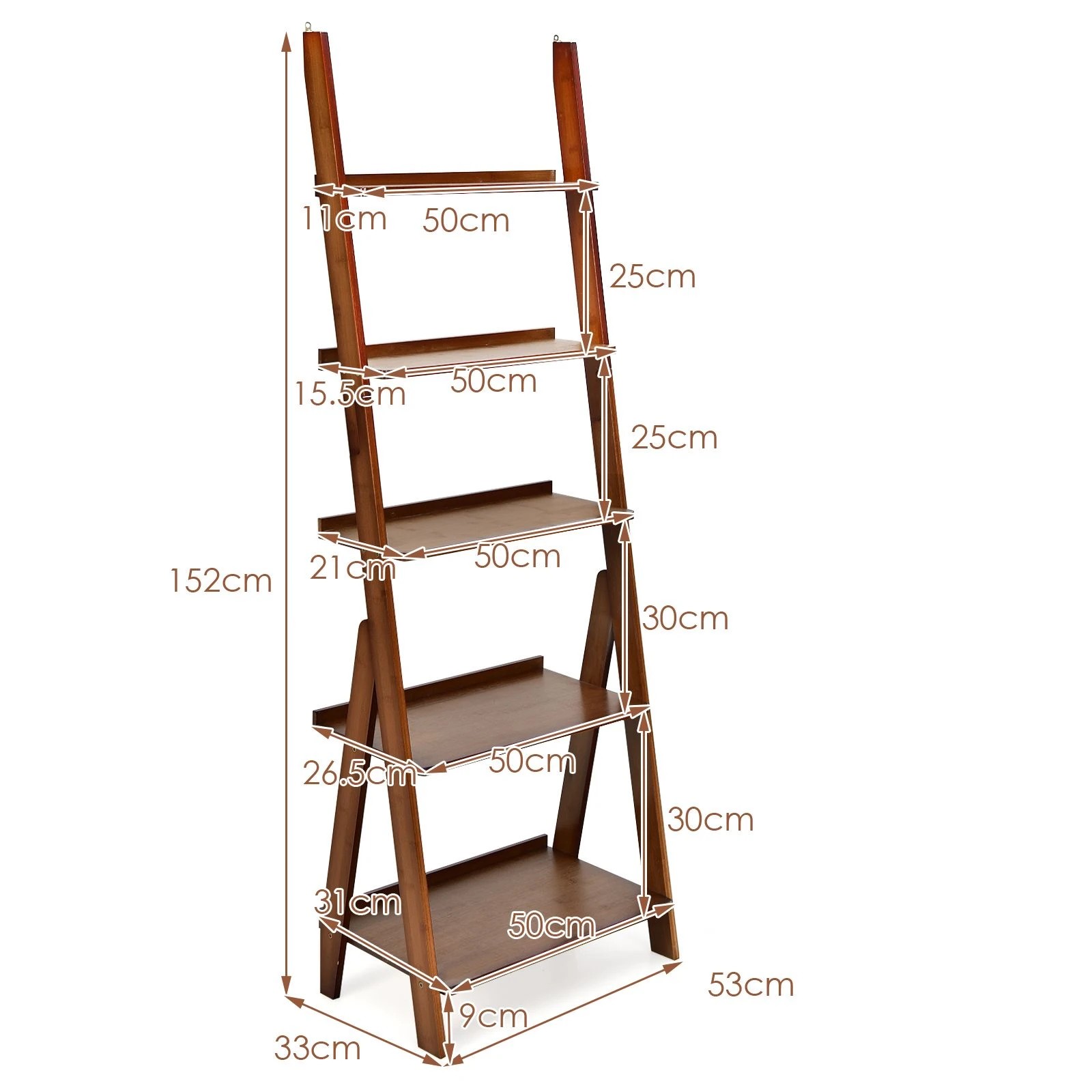 2 Costway 5-Tier Ladder Shelf Bamboo Bookshelf Display Storage Rack Plant Flower Stand, 2 of 3