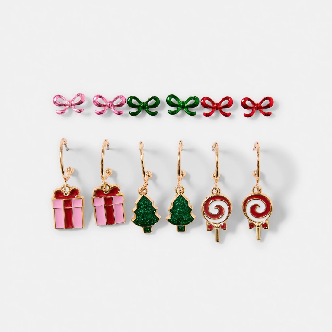 1 6 Pack Christmas Bows Present Earrings - Gold Tone, 1 of 5