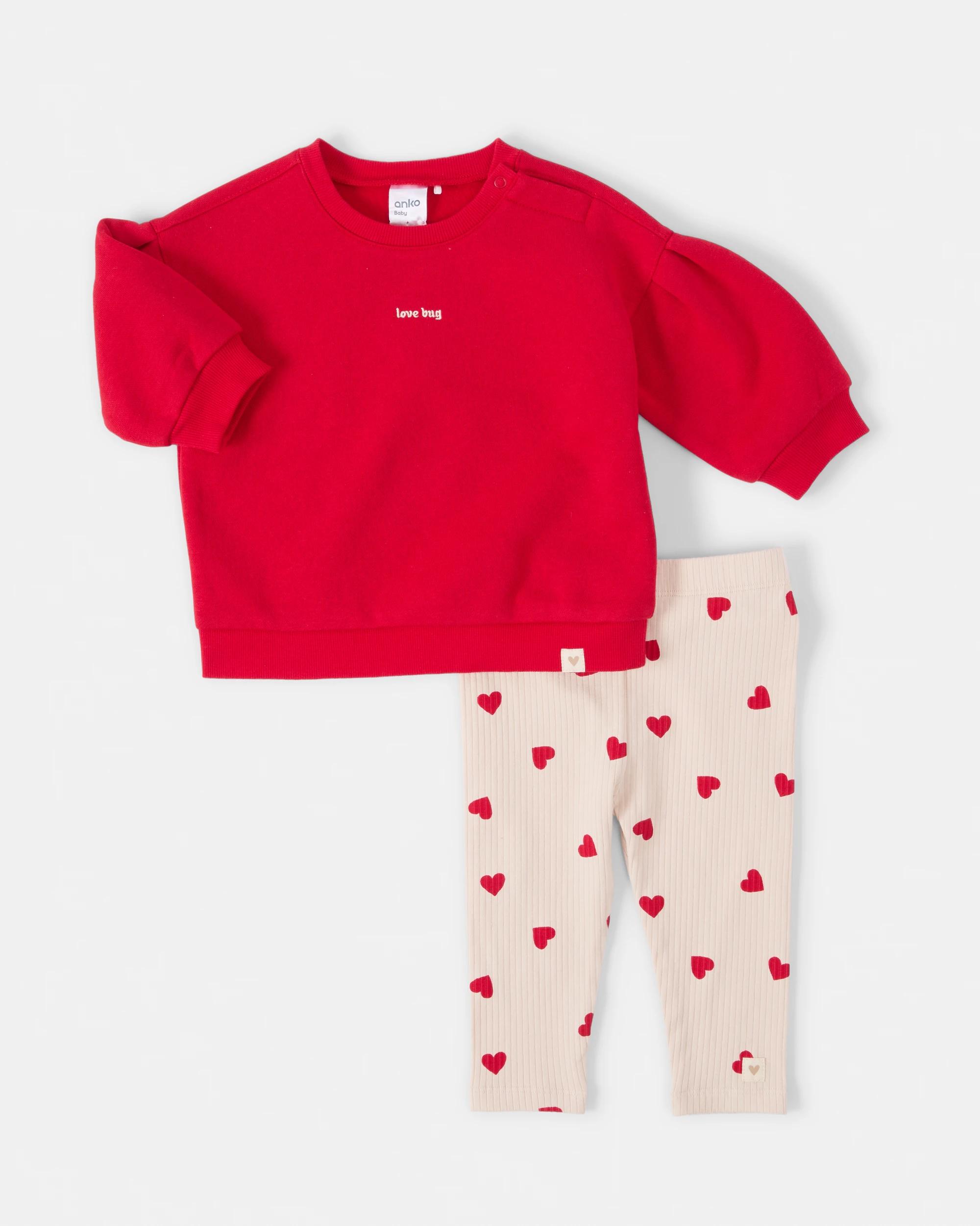 1 Australian Cotton Lantern Sleeve Rib Leggings Set Red Hearts, 1 of 6