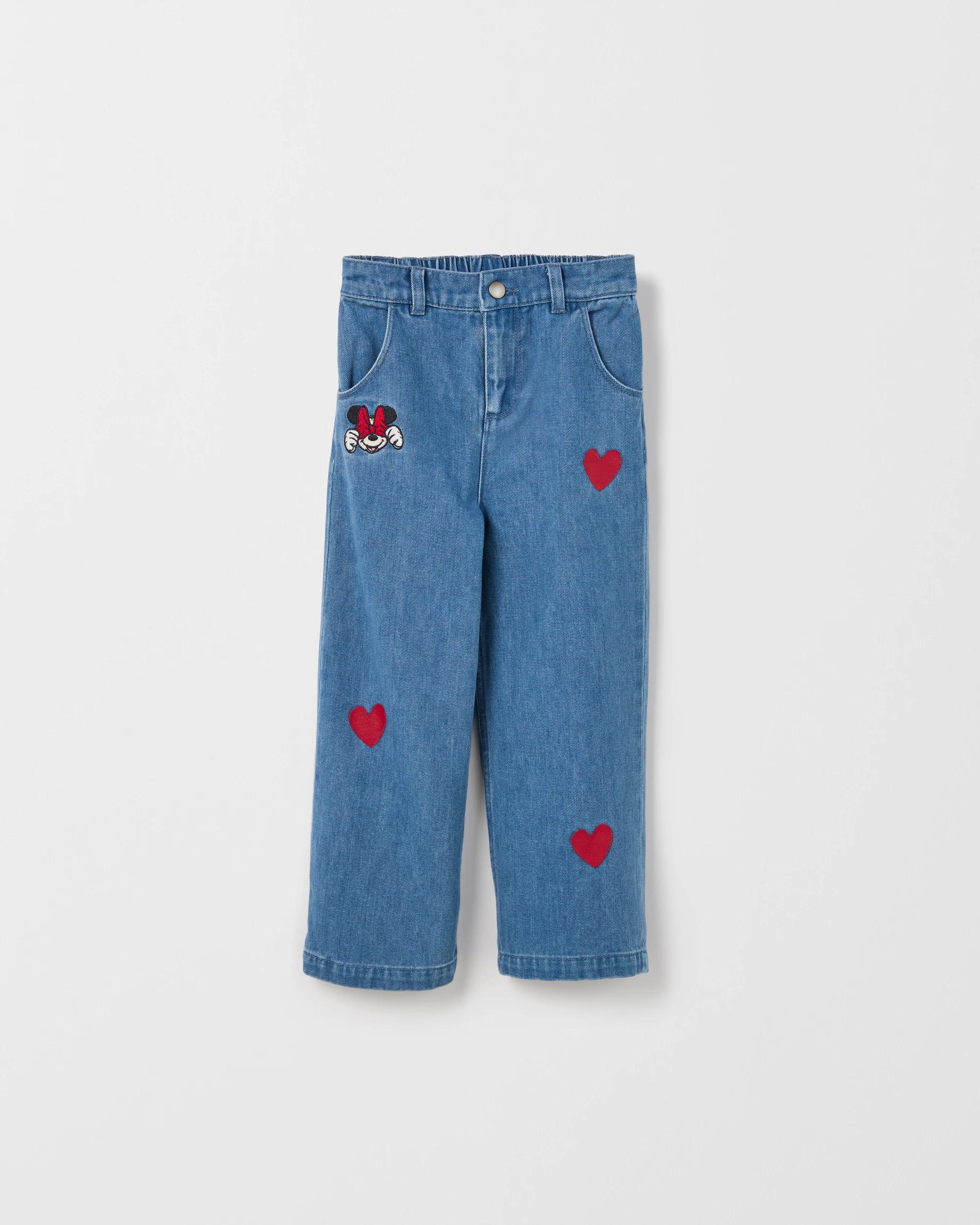 1 Disney Minnie Mouse Embroidered Wide Leg Denim Jeans BLUE, 1 of 1
