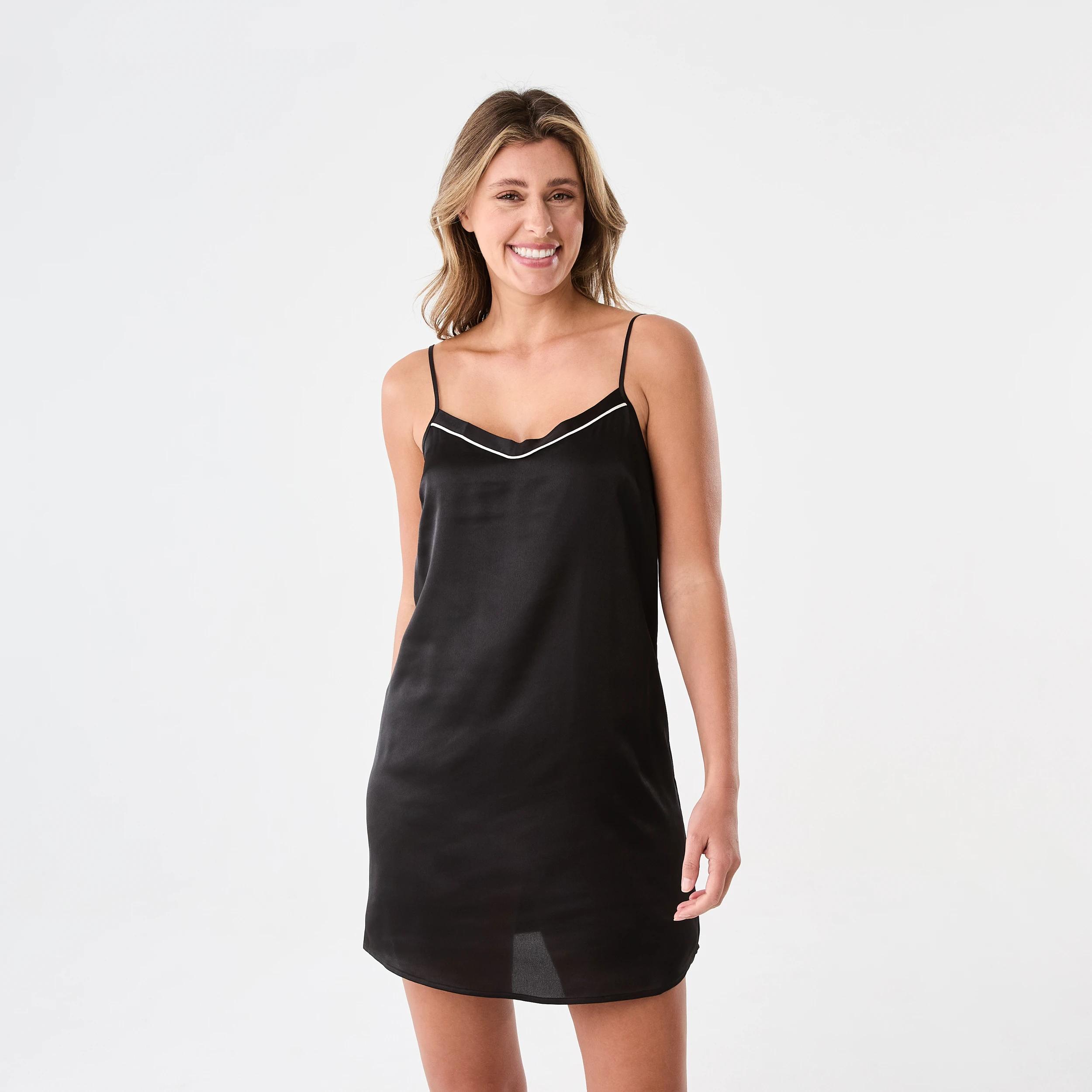 1 Satin Cami Nightie Black, 1 of 6