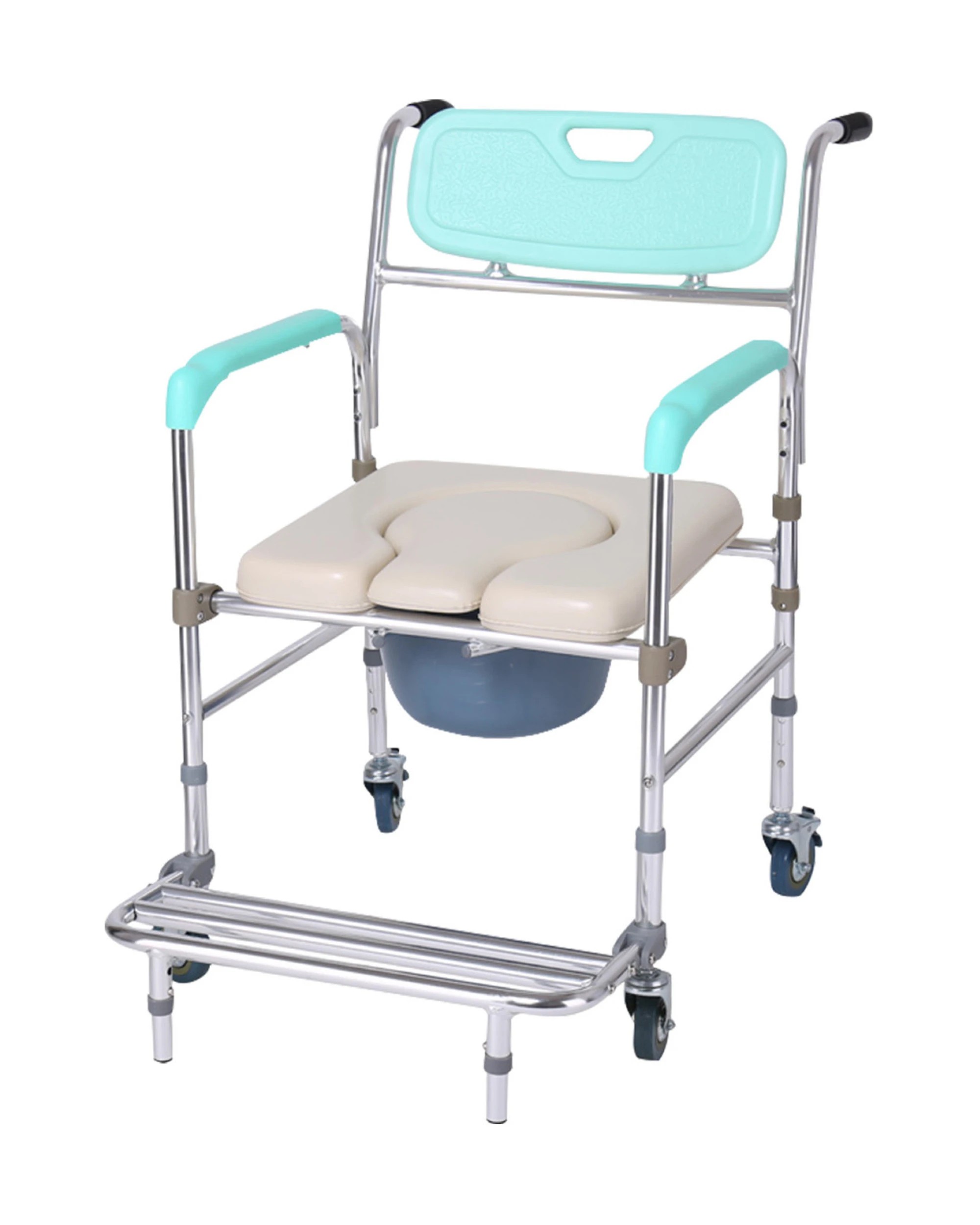 1 Orthonica Commode Chair With Castors Bathroom Aid Bath Tub Stool Seat - Blue, 1 of 6