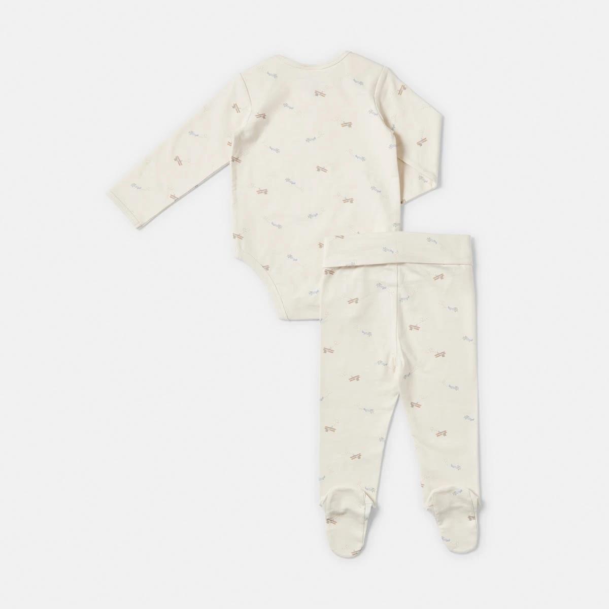 2 2 Piece Long Sleeve Newborn Set CREAM DITSY PLANES, 2 of 6