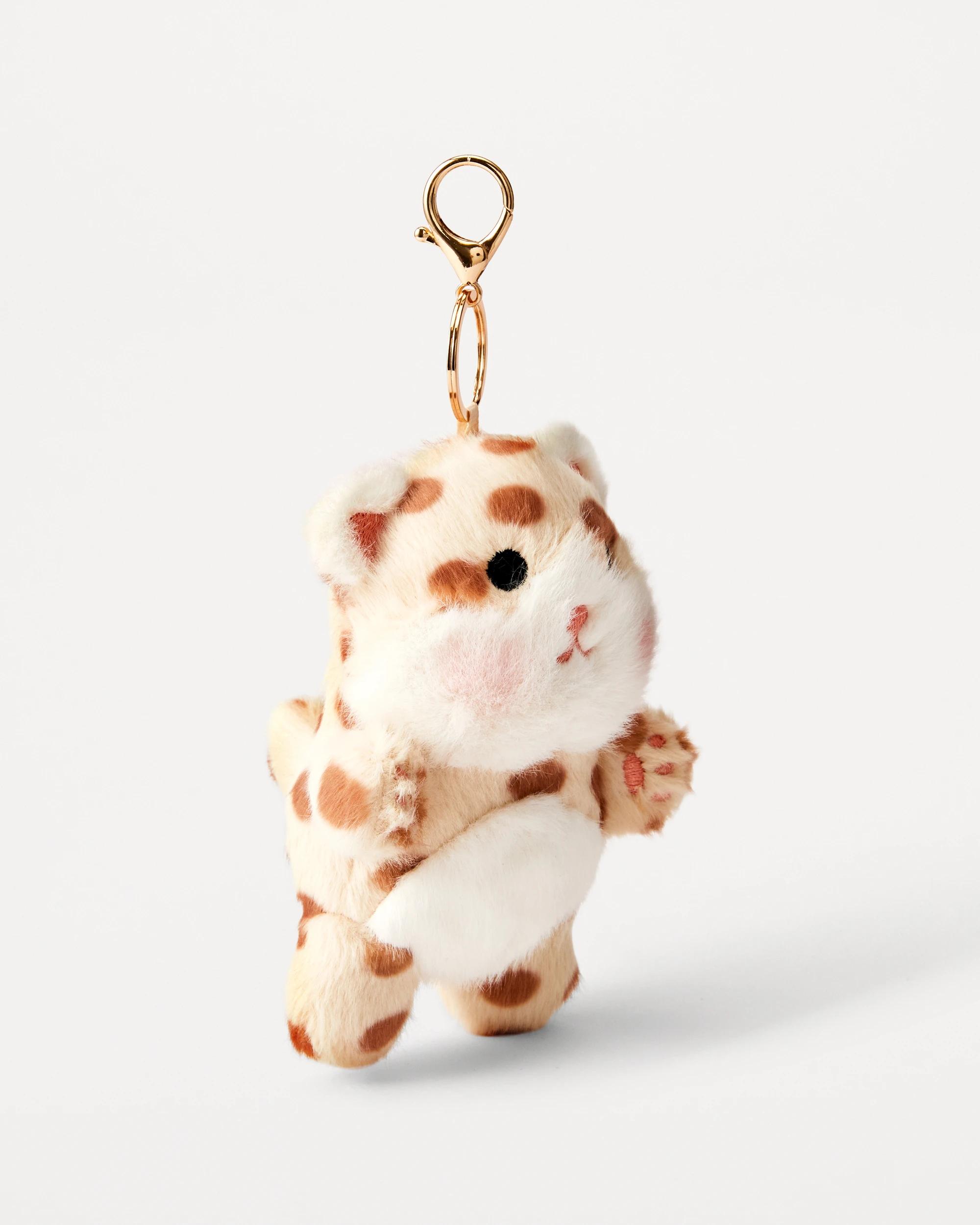 1 Fluffy Cat Bag Charm Keyring - White and Gold Tone White2, 1 of 5