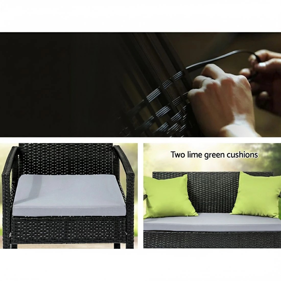 4 Gardeon Outdoor Sofa Set Wicker Lounge Setting Table and Chairs Patio Furniture - Black, 4 of 7